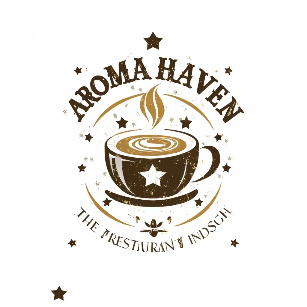 a logo design,with the text 'Aroma Haven', main symbol:steaming cup of coffee surrounded by stars,Moderate,be used in Restaurant industry,clear background