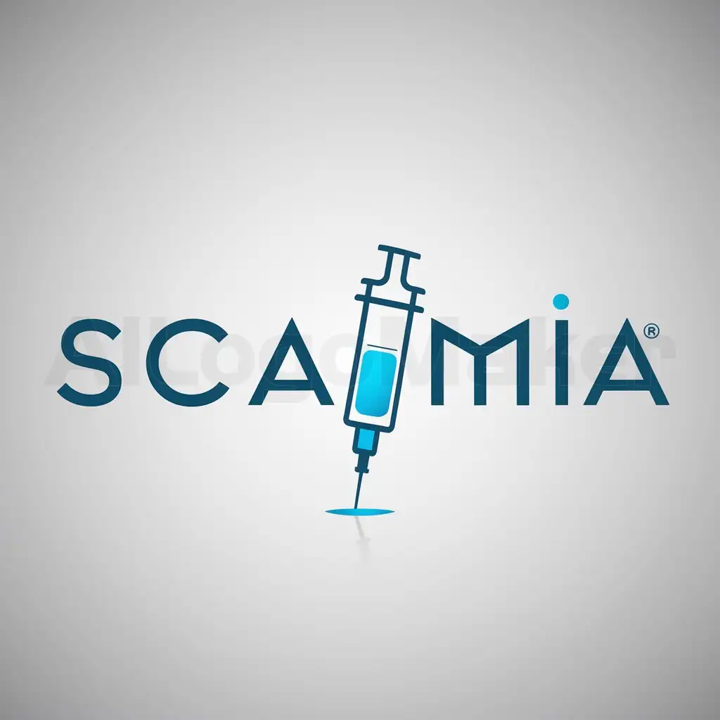 a logo design,with the text "scalmia", main symbol:injection,Minimalistic,clear background