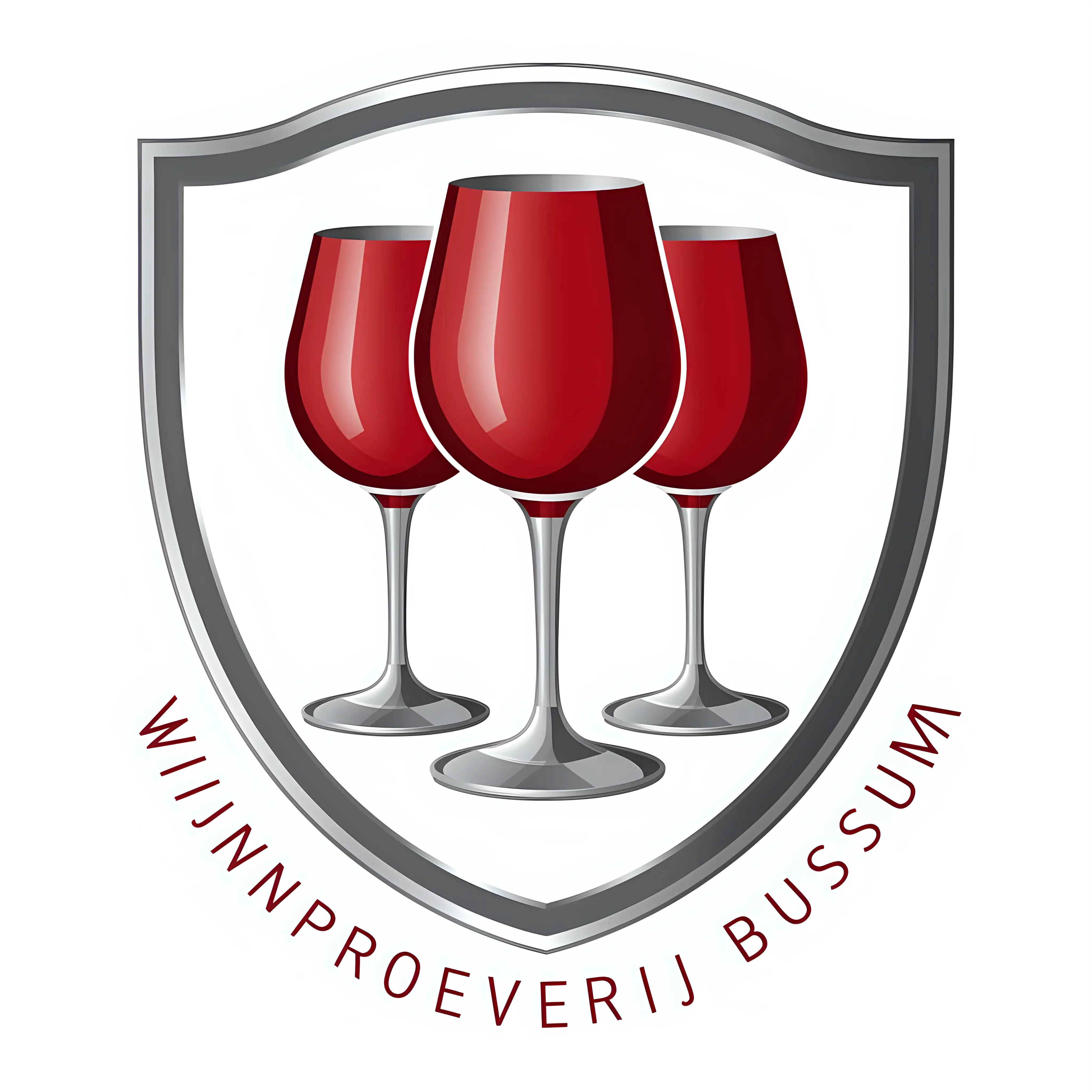 Wine Tasting Event Logo with Three Wine Glasses on Red and Silver Shield