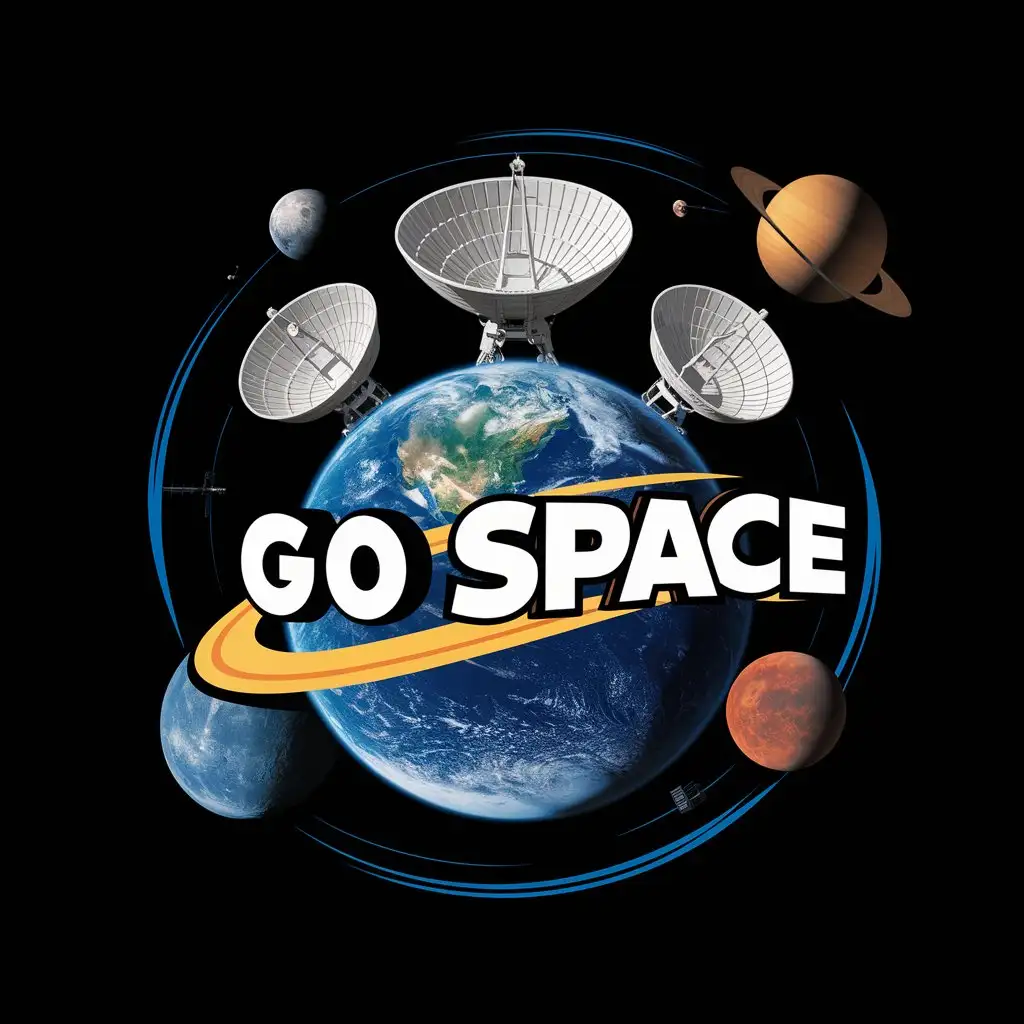 Interstellar Communication Logo Earth Satellites and Dish Antennas in Space