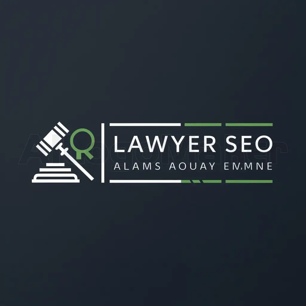 a logo design,with the text "Lawyer SEO", main symbol:Aim for abstract, modern representations that subtly combine law and SEO elements. Legal Element: Consider using abstract representations of a gavel, scales, or a shield. SEO Element: Incorporate elements such as arrows (indicating growth), graphs, or a magnifying glass. Integration: Use these symbols creatively to form a cohesive and recognizable icon that fits within a square. Font Choice: Style: A balanced sans-serif font that is neither too thick nor too thin, conveying professionalism and modernity. Examples: Fonts like Lato, Montserrat, or Roboto could be ideal. Color Scheme: Primary Colors: Professional and trustworthy colors like navy blue. Accent Colors: Use a contrasting color like green, blue, or teal to highlight the SEO aspect. Layout: Rectangle Version: Position the icon to the left of the “Lawyer SEO” text for a horizontal layout.,Moderate,clear background