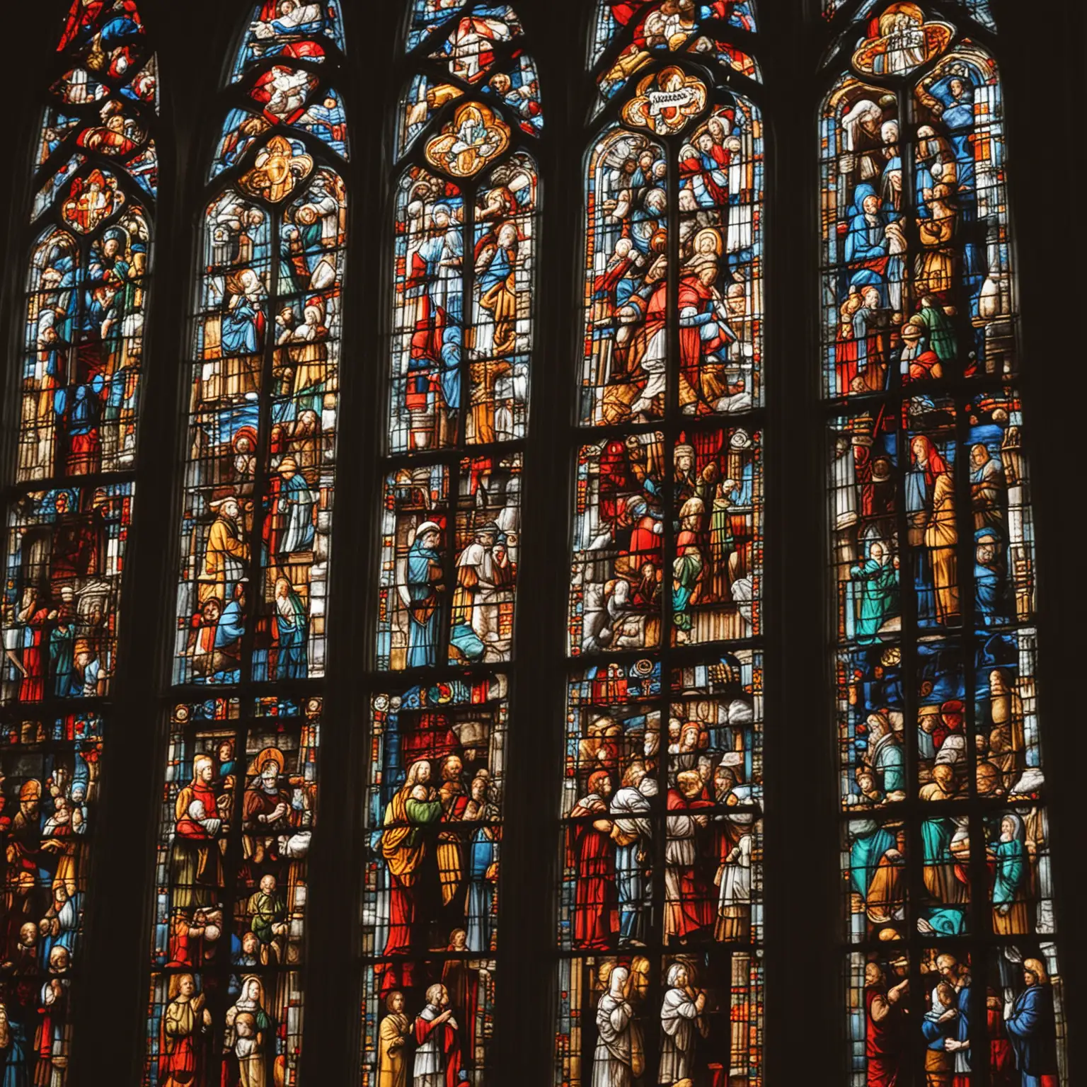 up close image of stained glass church windows
