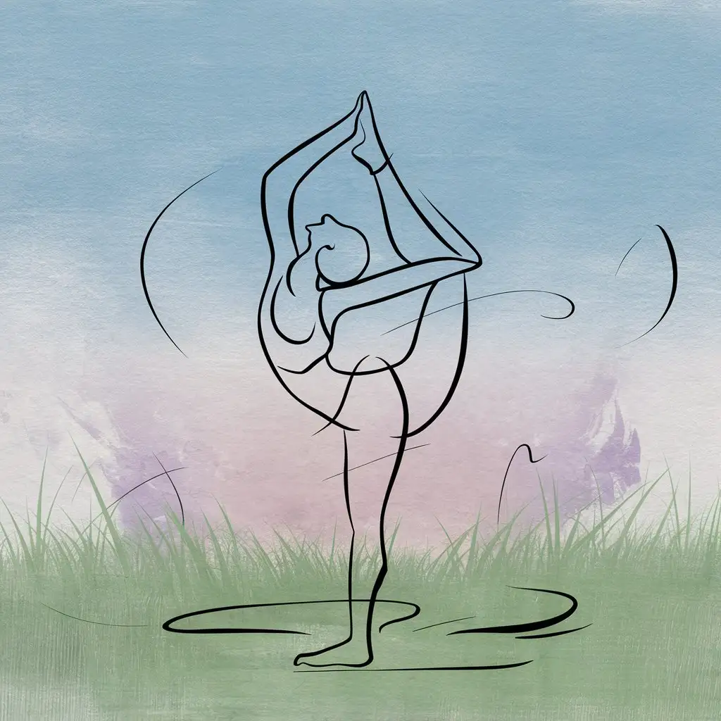A yoga pose depicted in a minimalist style with flowing lines and soft colors.