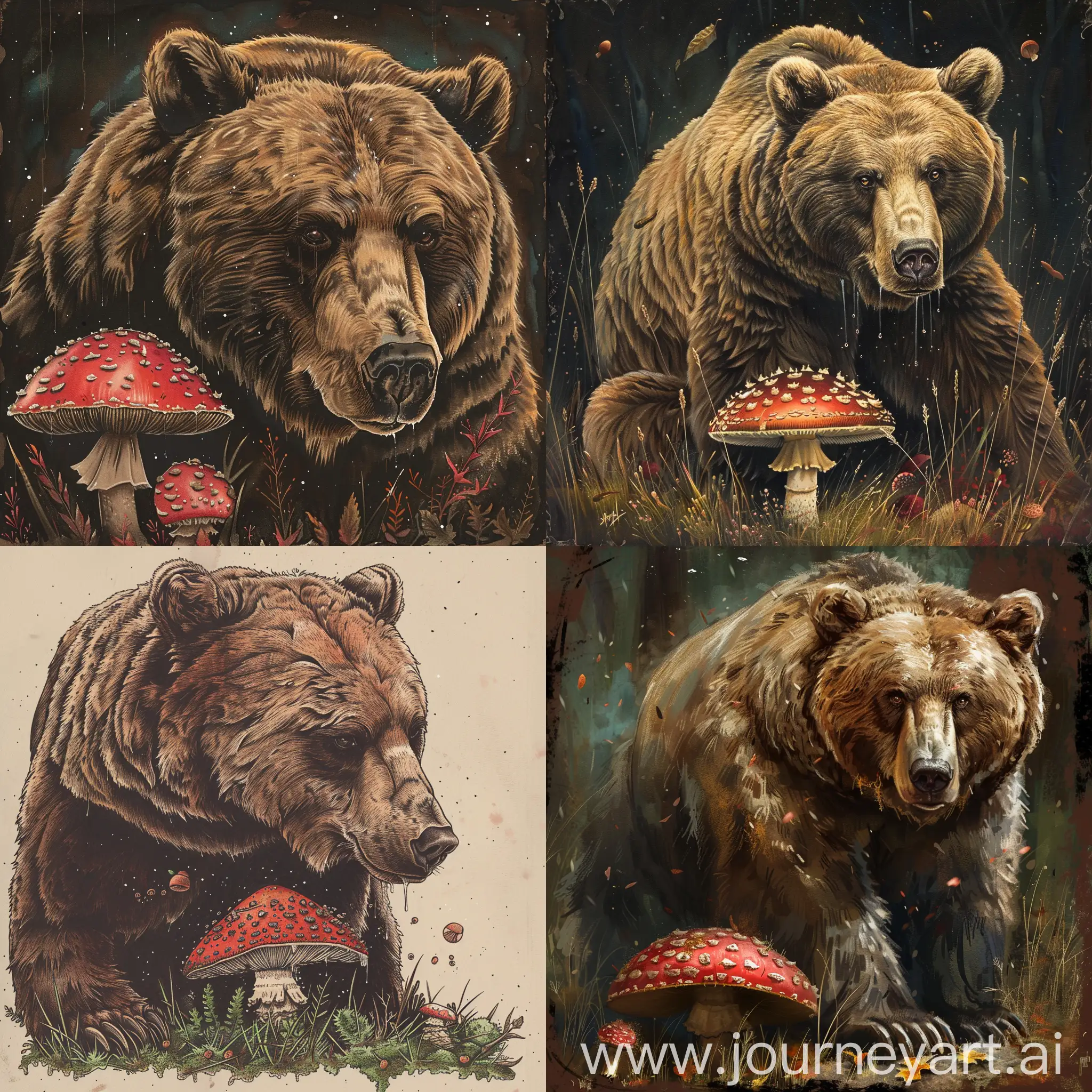 Grizzly-Bear-and-Mushroom-Symbiosis-Artwork