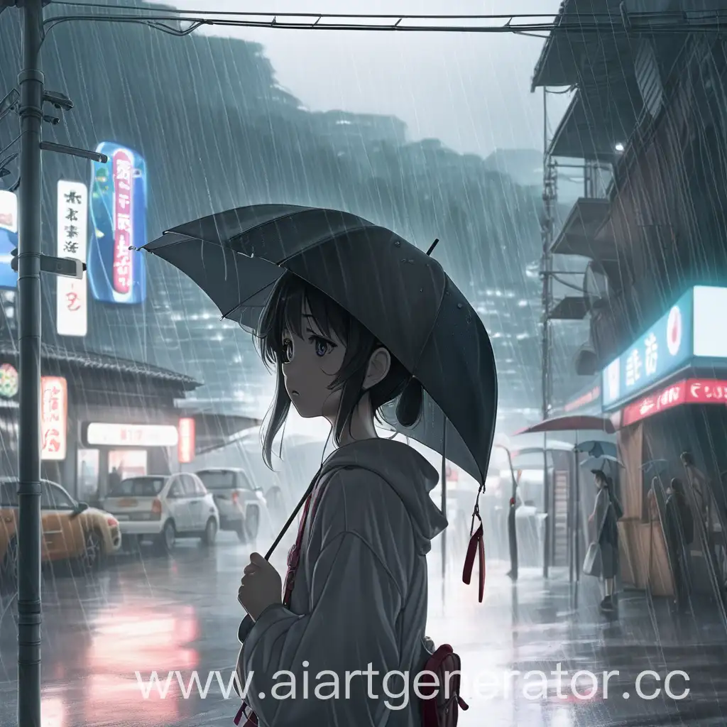 Lonely-Anime-Girl-Standing-in-Rainy-Urban-Landscape