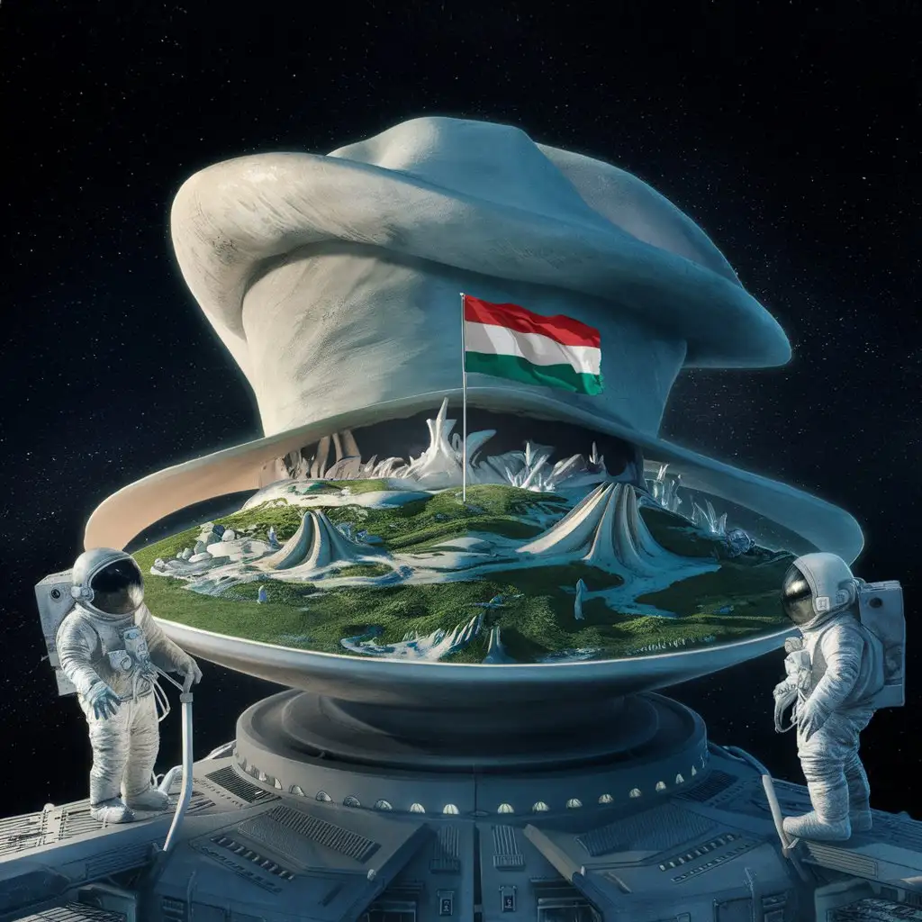 make a planet that astronauts have just discovered, he whole planet should be visible in the picture and it should be funny and the planet should have a Hungarian flag on it.
be the flag on the planet. and the planet should be more futuristic