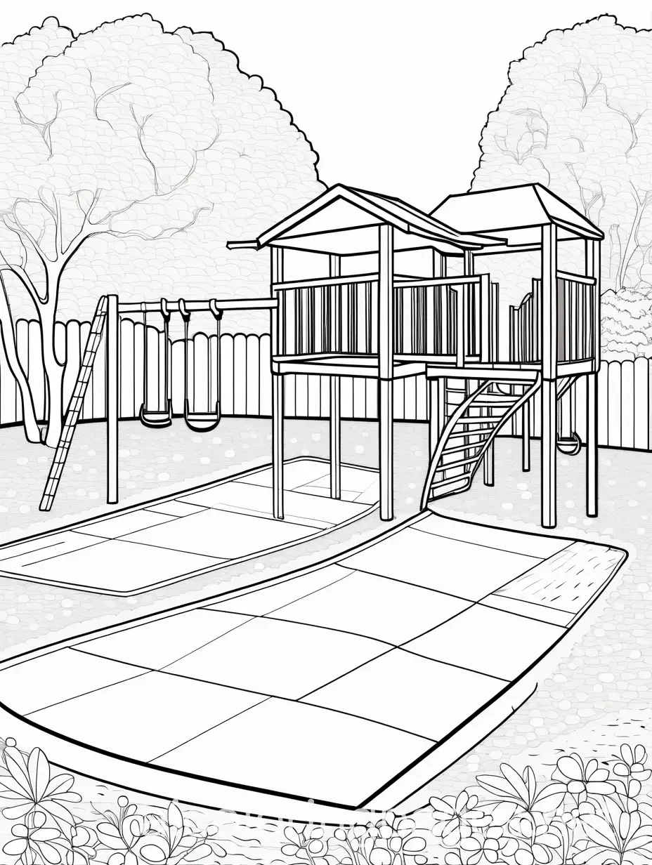 playground drawing, Coloring Page, black and white, line art, white background, Simplicity, Ample White Space