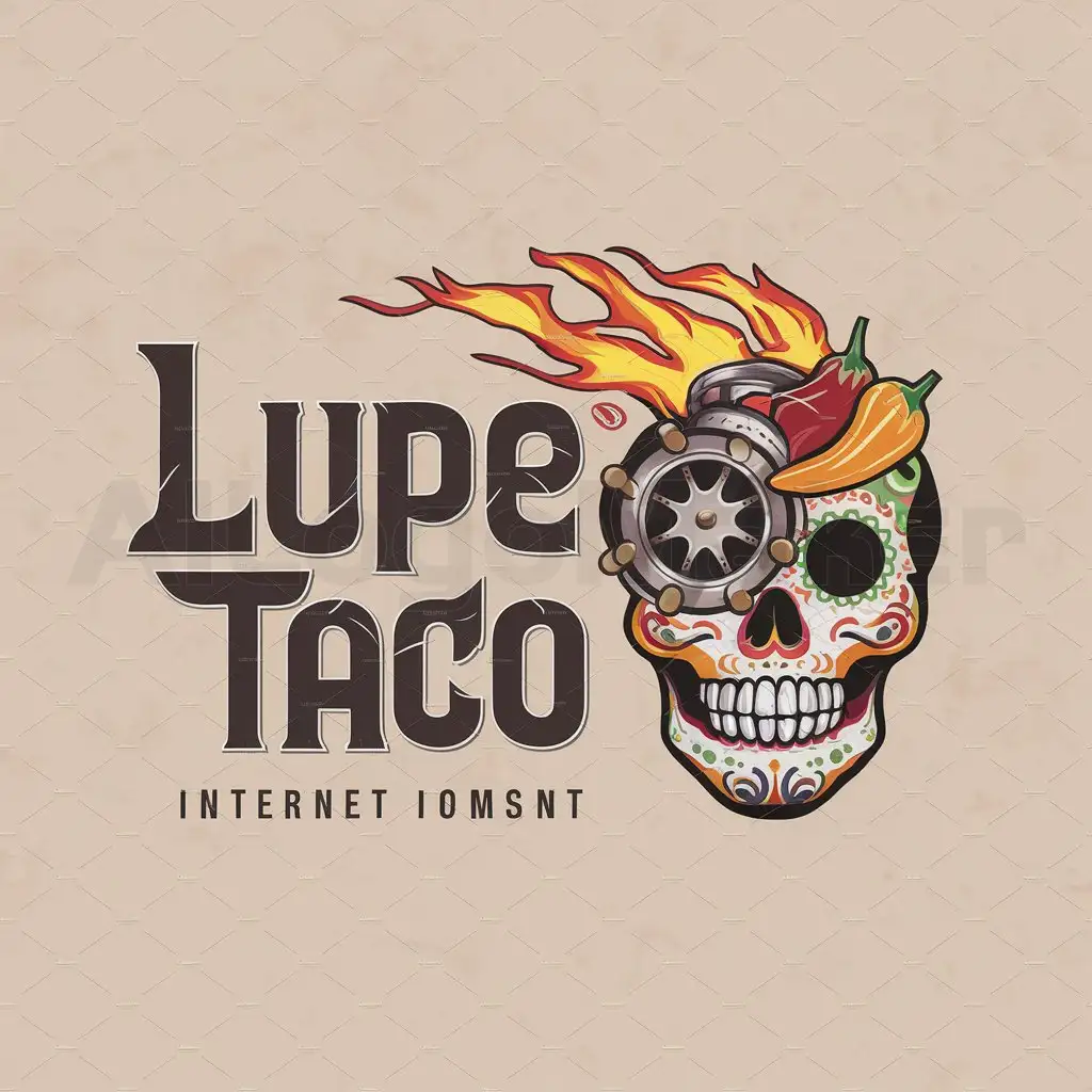a logo design,with the text "Lupe Taco", main symbol:tech company, spicy, chili, skull, steampunk, day of the dead, Flames,Moderate,be used in Internet industry,clear background