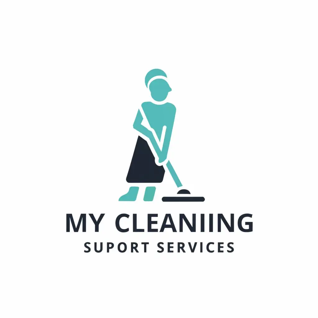 a logo design,with the text "MY Cleaning Support Services", main symbol:lady mopping a wet spot on the ground simple detailed,Minimalistic,clear background