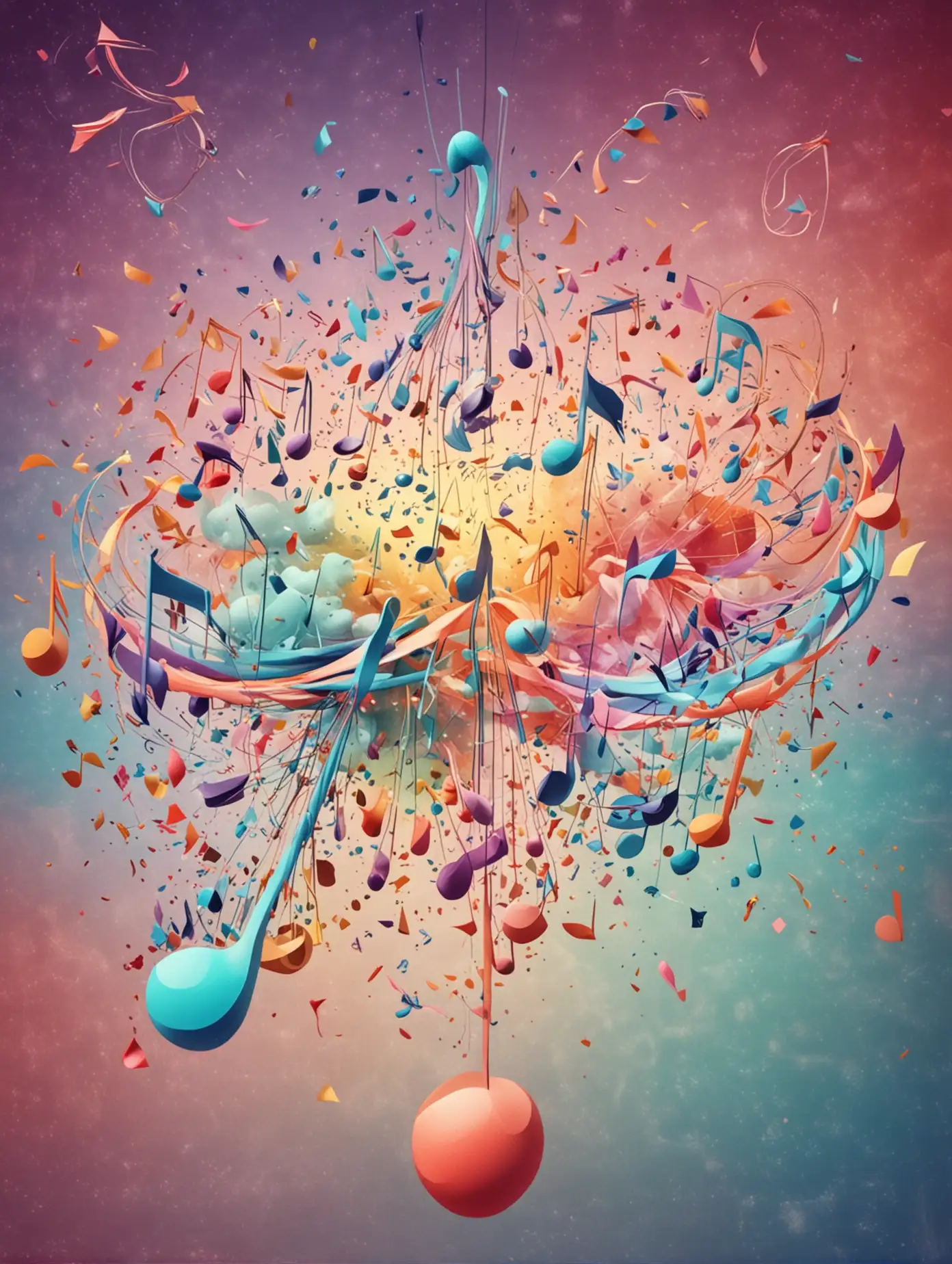Abstract Music Notes and Geometric Elements with Dreamy Color Background