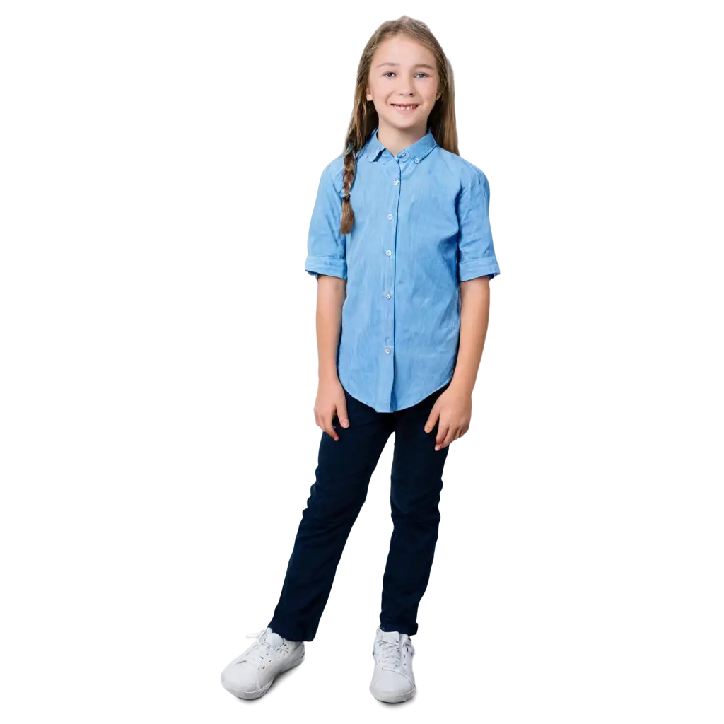 Chloe Davison (Niña De 8 Años) Lleva Camisa Azul Clara y Pantalón Azul Oscuro