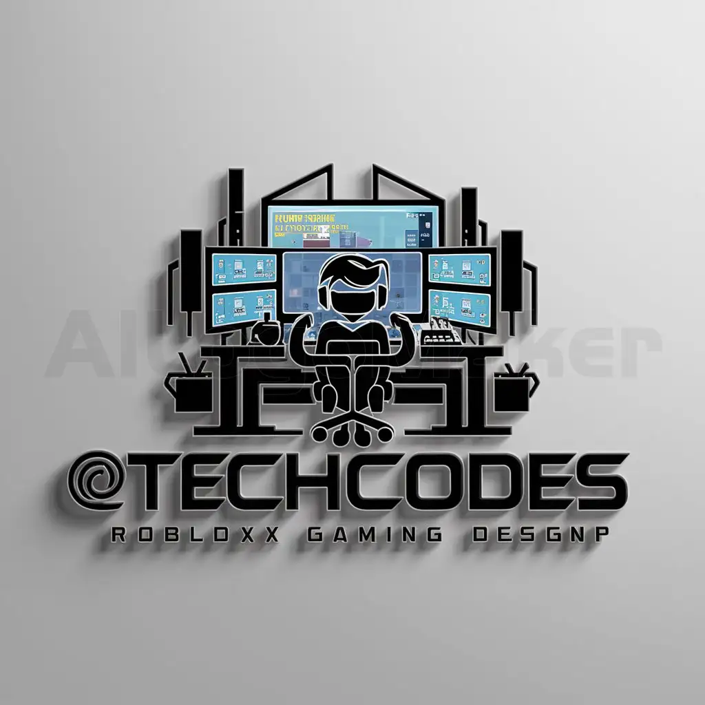 a logo design,with the text "@TechCodes", main symbol:Programmer on Roblox studio with a amazing gaming setup,Moderate,clear background