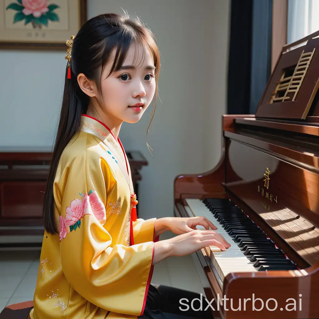 a Chinese girl, playing the piano
