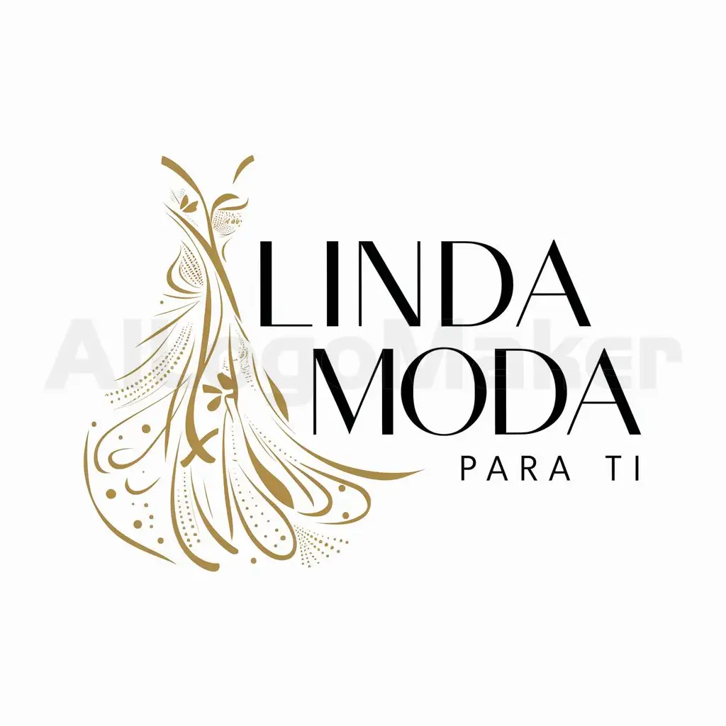 a logo design,with the text "Linda Moda Para Ti", main symbol:Logo design concept: An elegant and sophisticated logo reflecting the essence of fashion. The central element could be a stylized silhouette of a dress or a fashion accessory. The name 'Linda Moda Para Ti' could be in a modern and attractive typeface, with 'Linda Moda' on one line and 'Para Ti' on the next to emphasize the personalized aspect of your service. Colors could include neutral and chic shades such as black, white, gold, or silver, but with a pop of vibrant color to make it stand out. The logo should be easily recognizable and memorable, conveying confidence and style.,complex,be used in moda industry,clear background