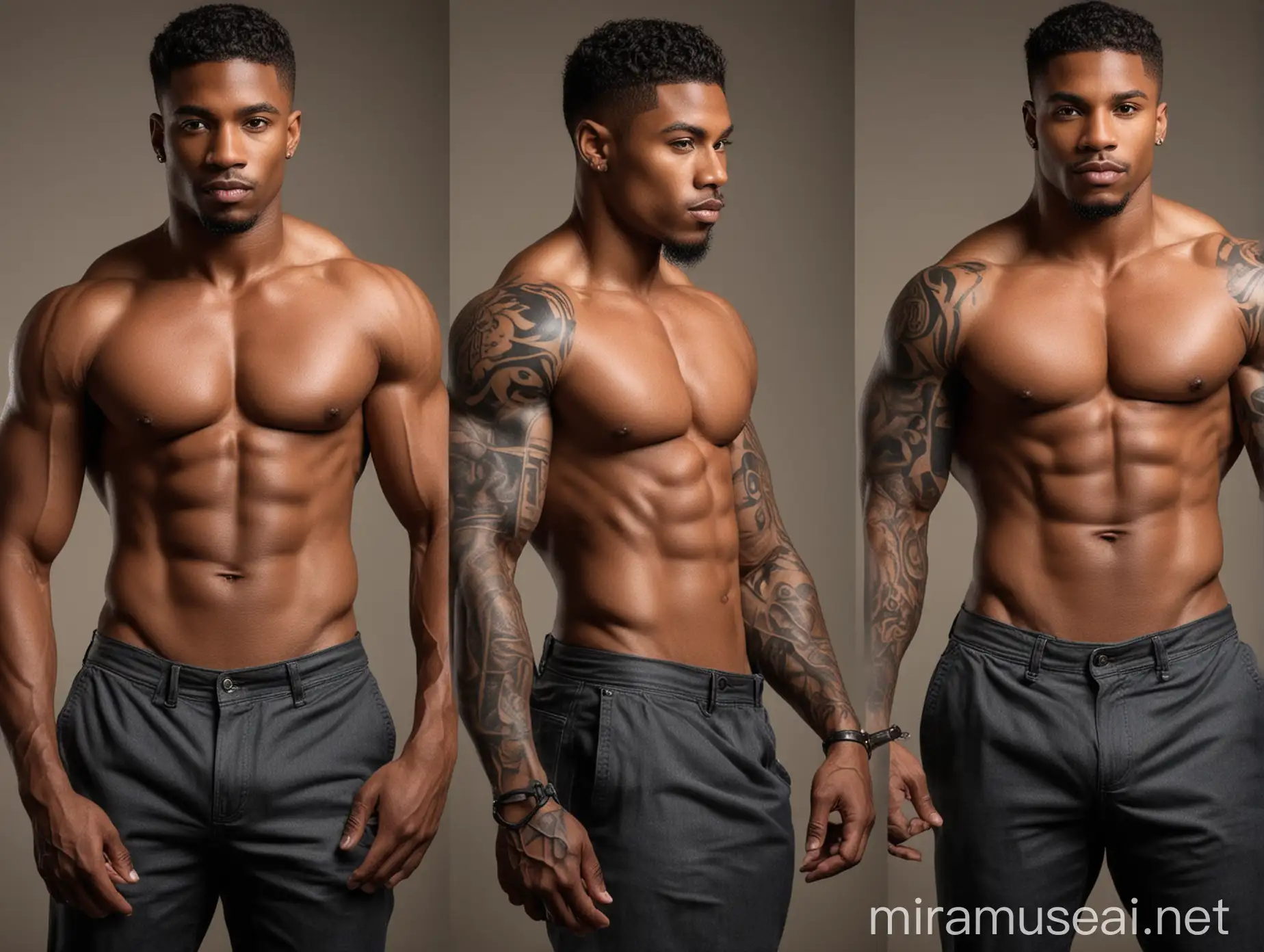 Hypermasculine Black Male in Tight Clothing Dominant Muscular Man with Sleeve Tattoo