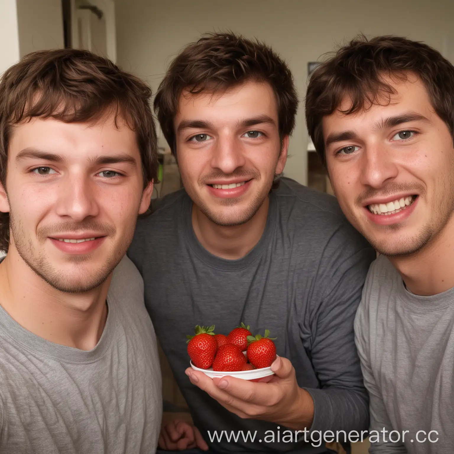 a man and his 2 strawberry-choked roommates