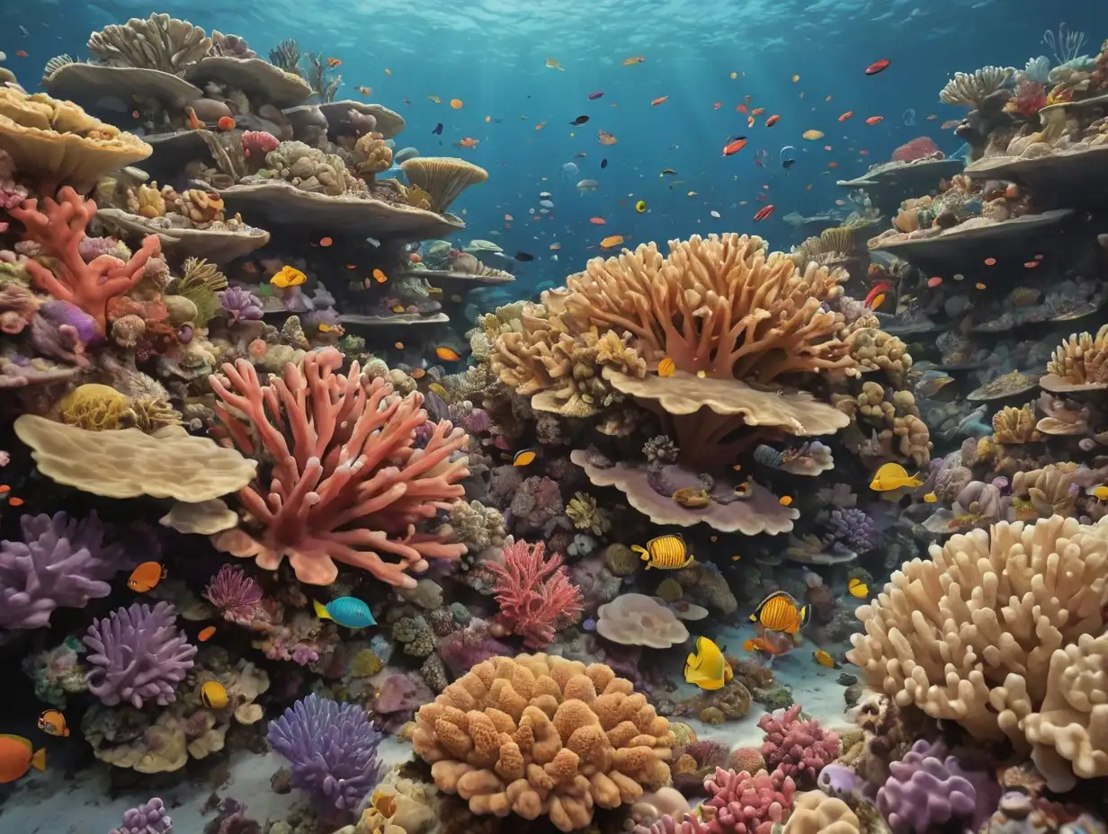 coral, colorful, bustling coral reef of the Great Barrier, ocean, 3d disney inspire