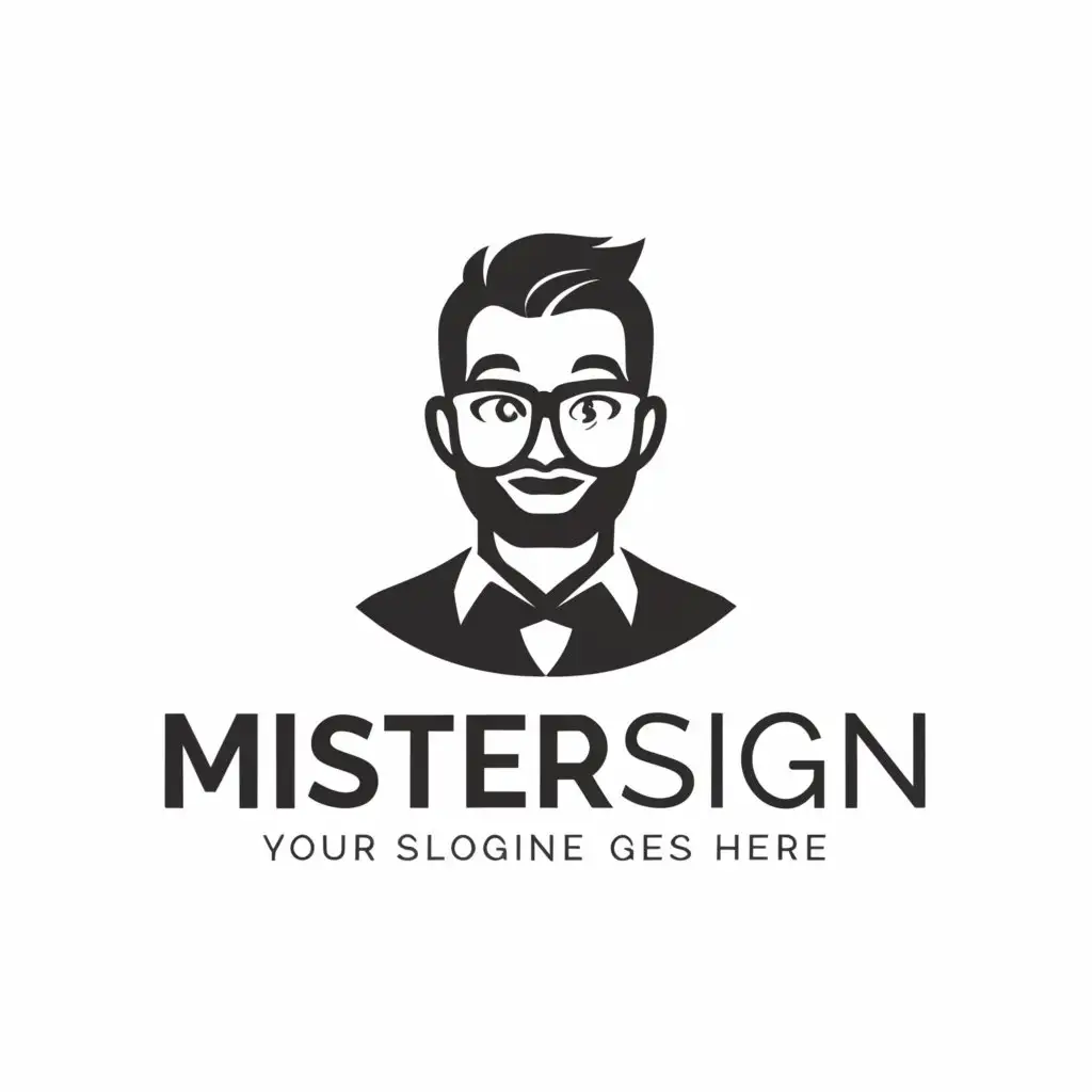 a logo design,with the text "Mister Sign", main symbol:man in glasses,Moderate,be used in Technology industry,clear background