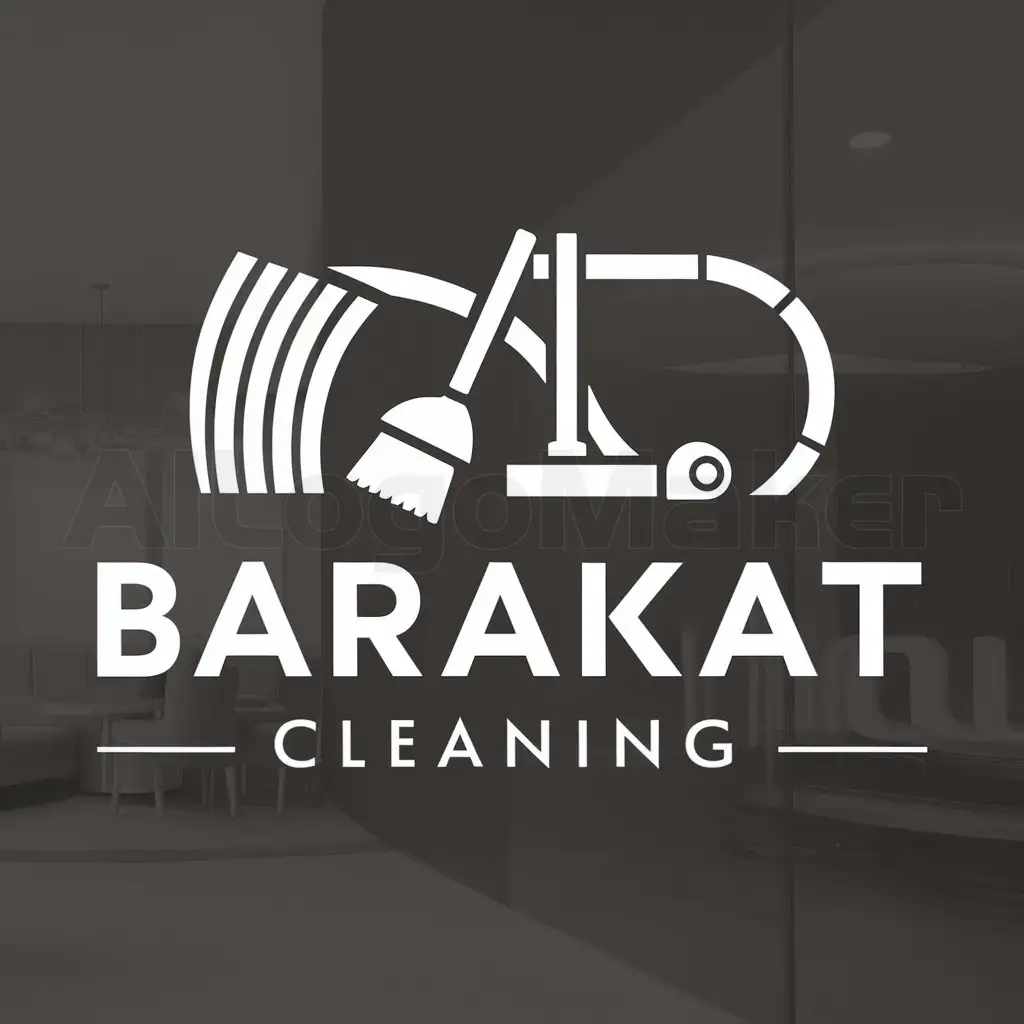 a logo design,with the text "BARAKAT CLEANING", main symbol:broom, vacuum cleaner,Moderate,clear background