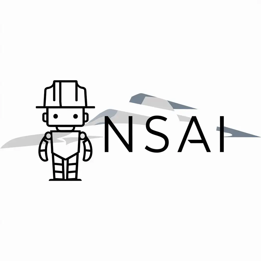 a logo design,with the text 'NSAI', main symbol:robot wearing a construction hat,Minimalistic,be used in Technology industry,clear background