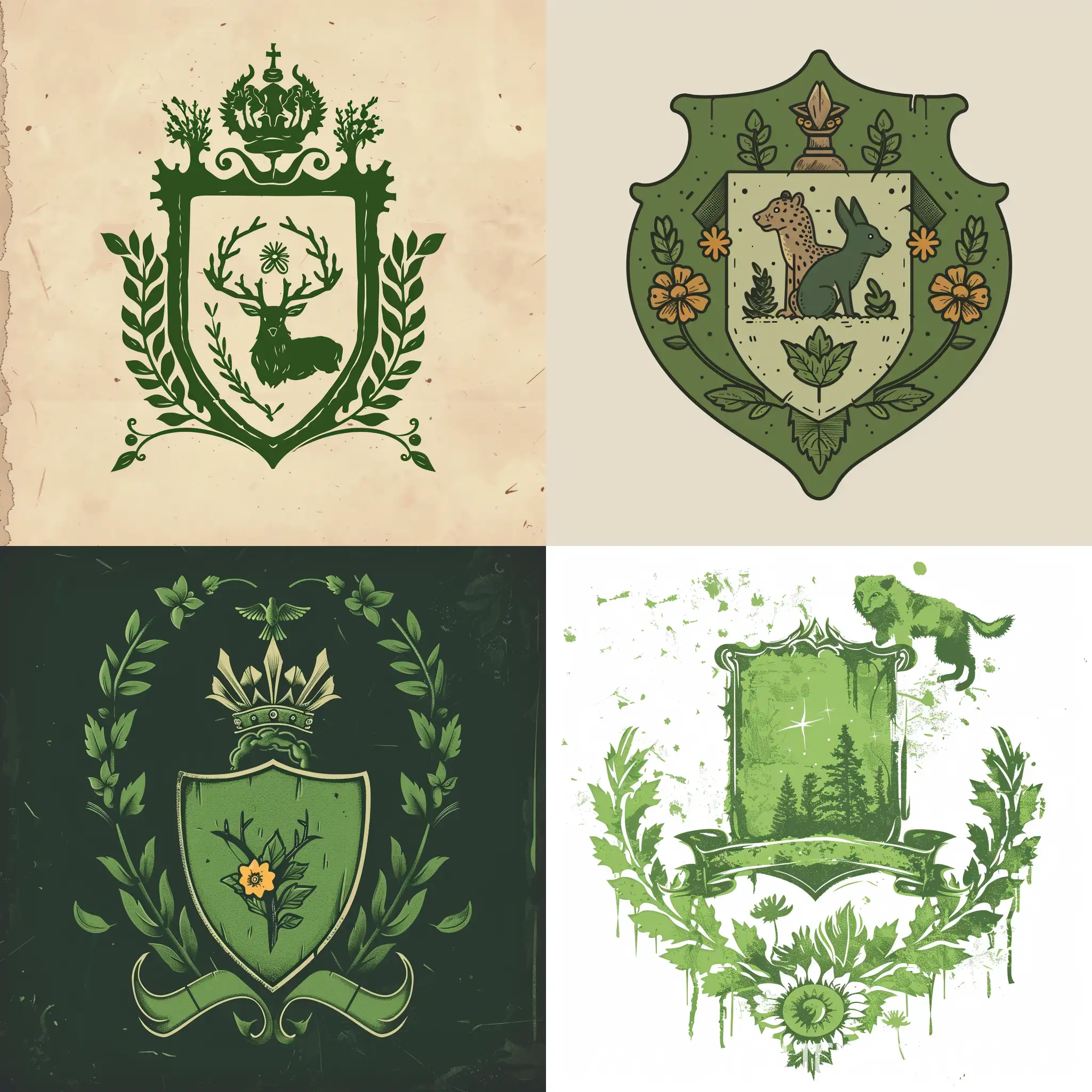 draw a crest. minimalistic. with forest animal. green. a flower on it