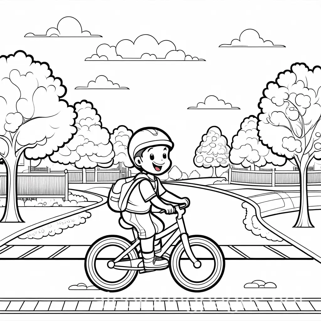 Cheerful-Boy-Riding-Bicycle-in-Simple-Park-Scene-Outline-Art-Coloring-Page