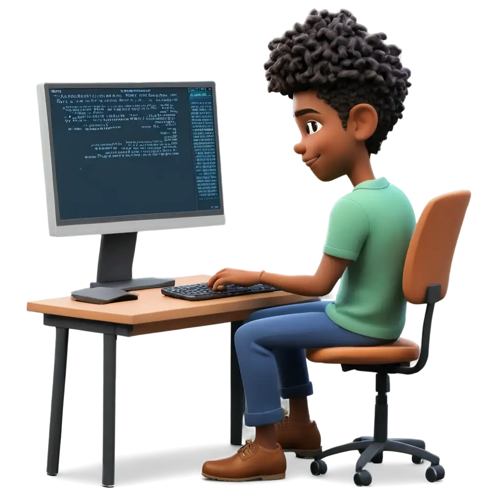 A cartoon image of a programmer sitting behind a computer with programming codes on the monitor