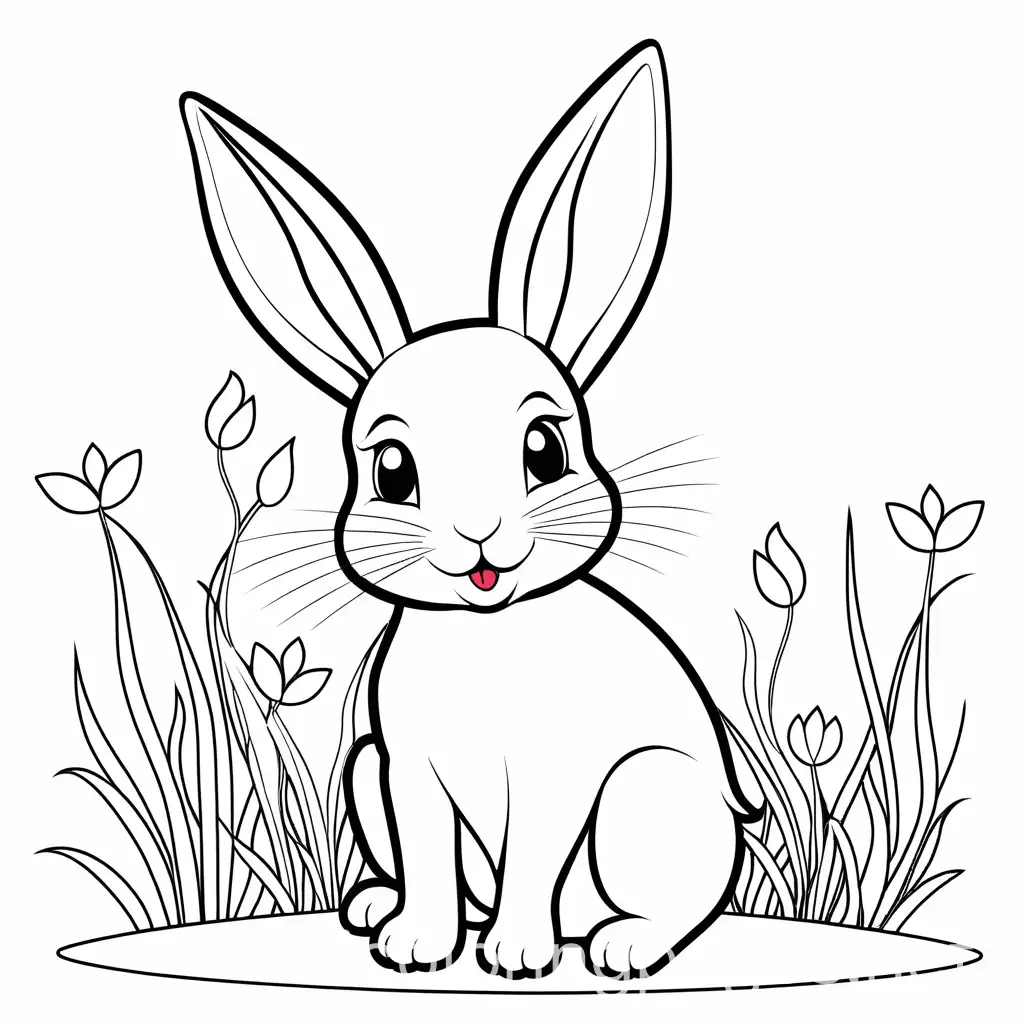 Simple rabbit, Coloring Page, black and white, line art, white background, Simplicity, Ample White Space. The background of the coloring page is plain white to make it easy for young children to color within the lines. The outlines of all the subjects are easy to distinguish, making it simple for kids to color without too much difficulty