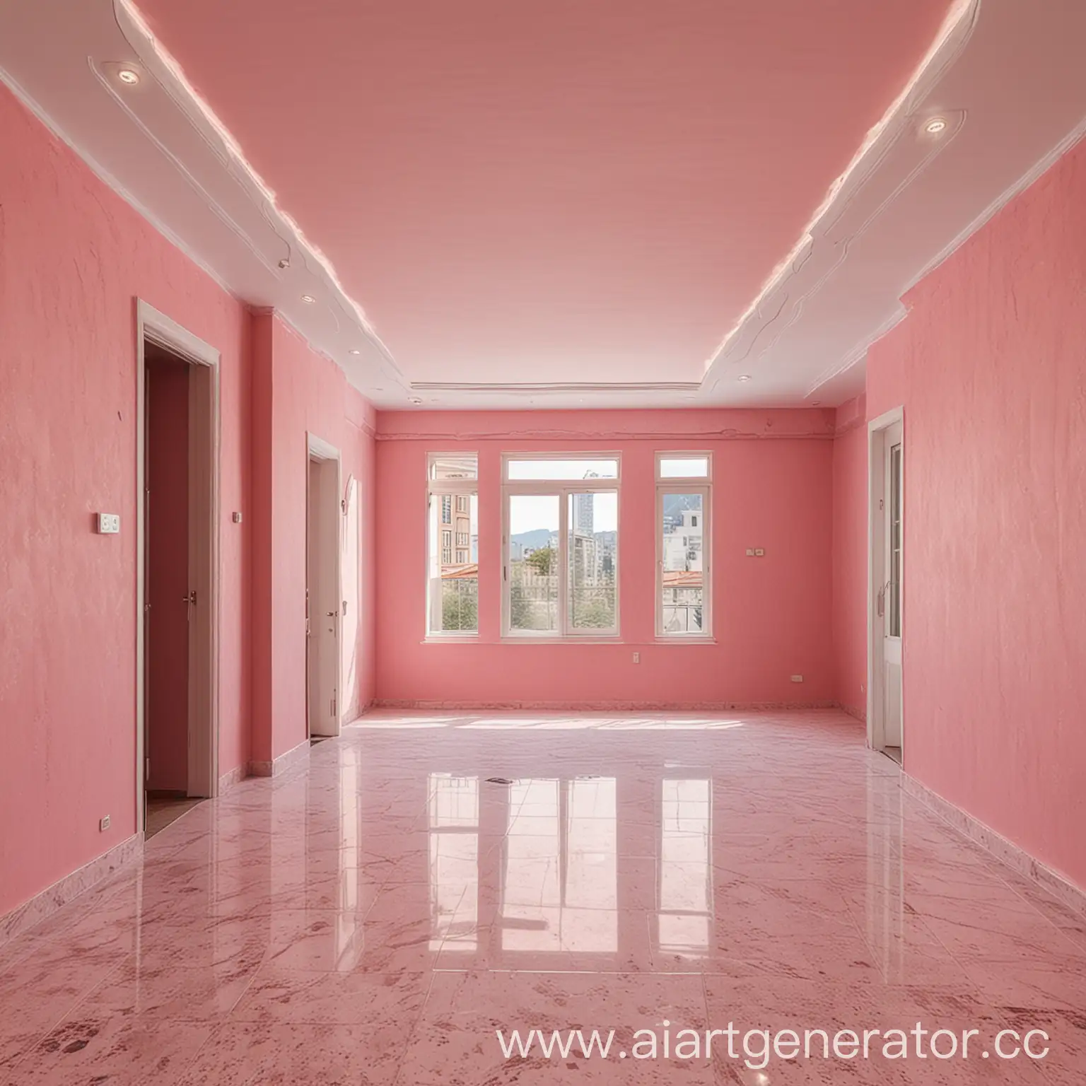 Pink-Ceramic-Granite-Floor-Room-with-Balcony-Exit