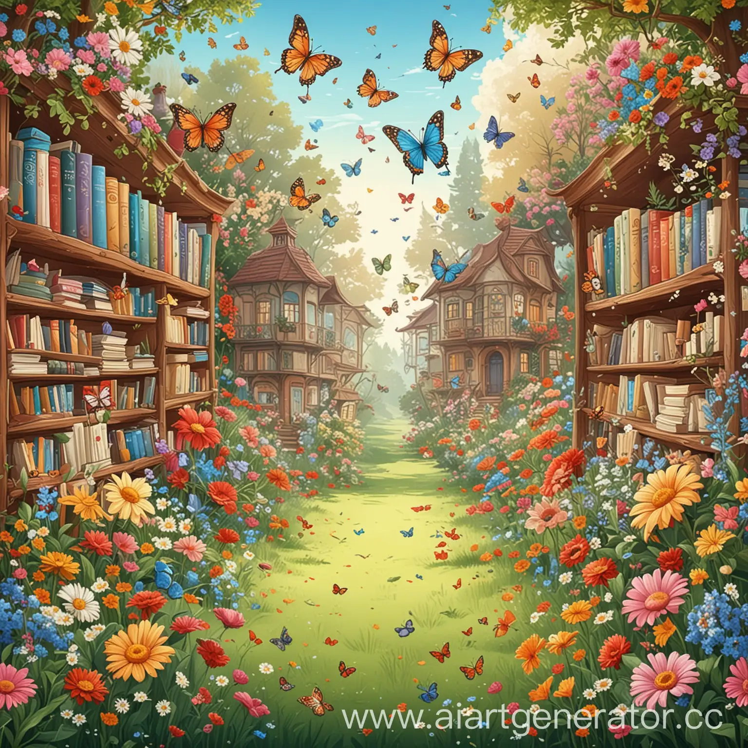 Colorful-Cartoon-Background-with-Children-Flowers-and-Books