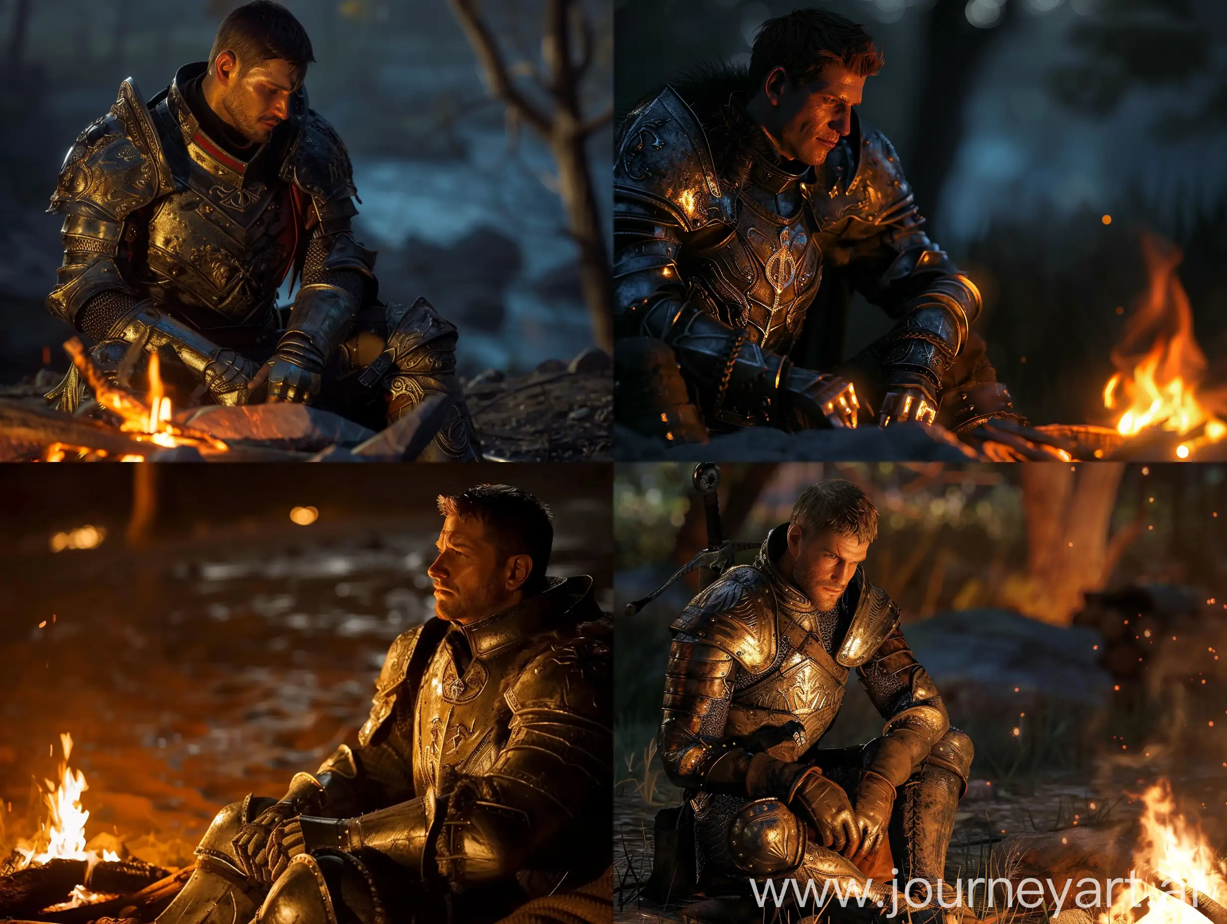 Medieval-Warrior-Alistair-Theron-Rests-by-Campfire