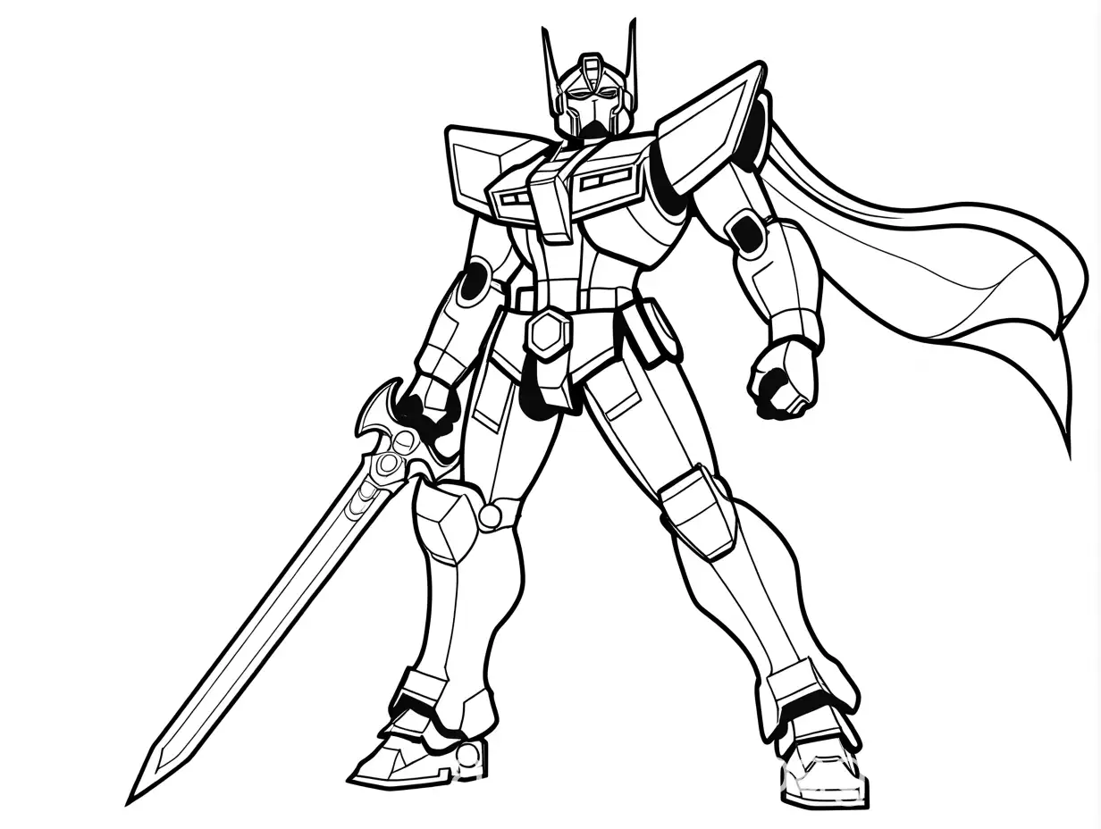 Voltron, with his sword attached to his back, black and white, line art, white background, ample white space to make it easy to color within the lines, simple for kids to color without difficulty, simplicity, Coloring Page, black and white, line art, white background, Simplicity, Ample White Space. The background of the coloring page is plain white to make it easy for young children to color within the lines. The outlines of all the subjects are easy to distinguish, making it simple for kids to color without too much difficulty, Coloring Page, black and white, line art, white background, Simplicity, Ample White Space. The background of the coloring page is plain white to make it easy for young children to color within the lines. The outlines of all the subjects are easy to distinguish, making it simple for kids to color without too much difficulty