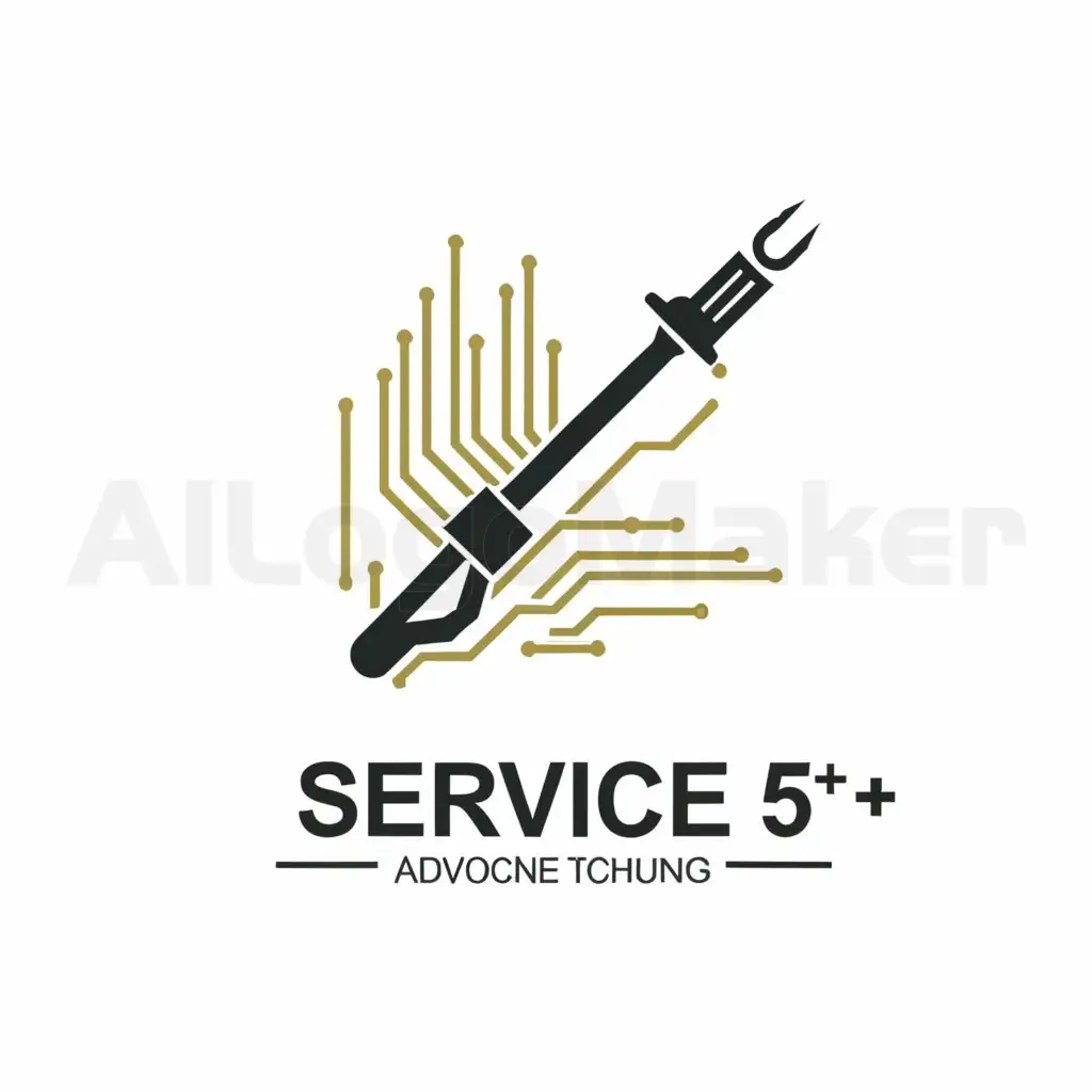 a logo design,with the text "Service 5+", main symbol:Soldering iron, motherboard,complex,clear background