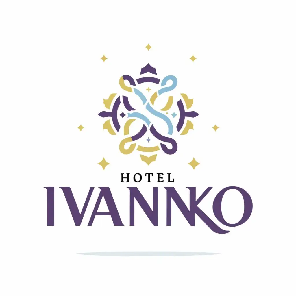 a logo design,with the text "HOTEL IVANKO", main symbol:the logo design is original and white background  visually appealing. “Ivanko” means “God’s Gracious Gift”, so it would be nice to have an image that represents an logo included heavenly theme, Preferred colors – a combination of purple, gold, light blue, green, pink ,Moderate,clear background