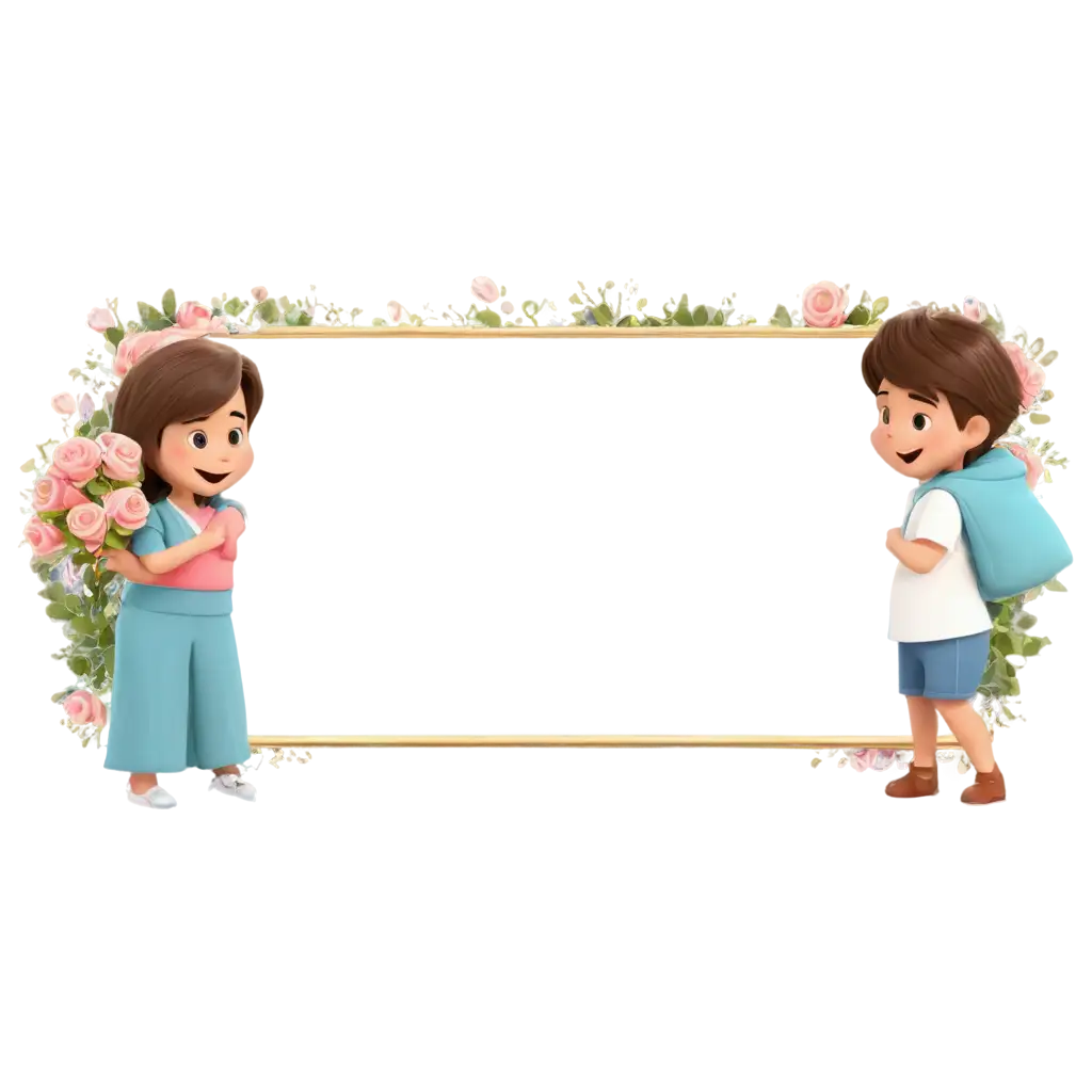 Mothers-Day-Special-Cartoon-MotherSon-Hug-with-Rose-Frame-PNG