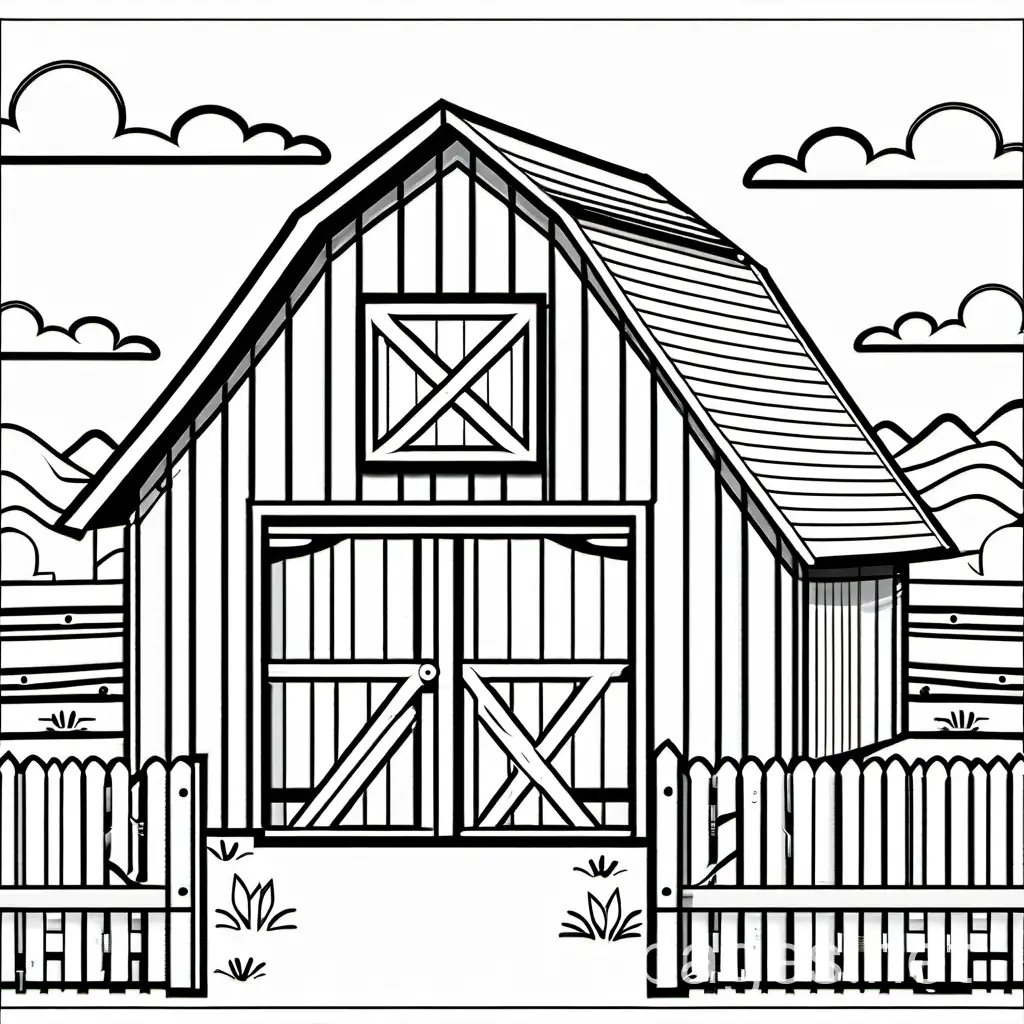barn
, colouring page, infant, thick lines, no shading, no backgrond image 


, Coloring Page, black and white, line art, white background, Simplicity, Ample White Space. The background of the coloring page is plain white to make it easy for young children to color within the lines. The outlines of all the subjects are easy to distinguish, making it simple for kids to color without too much difficulty