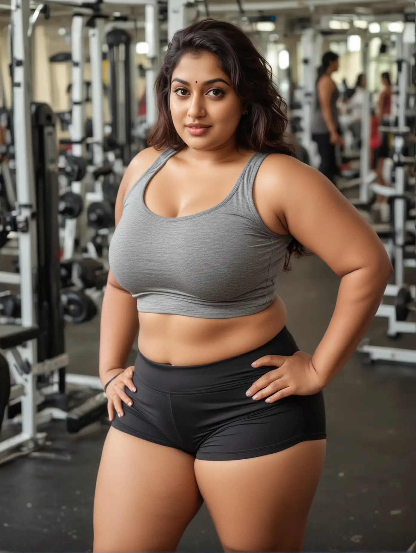 Stylish-Plus-Size-Indian-Women-Exercising-in-Gym-Shorts