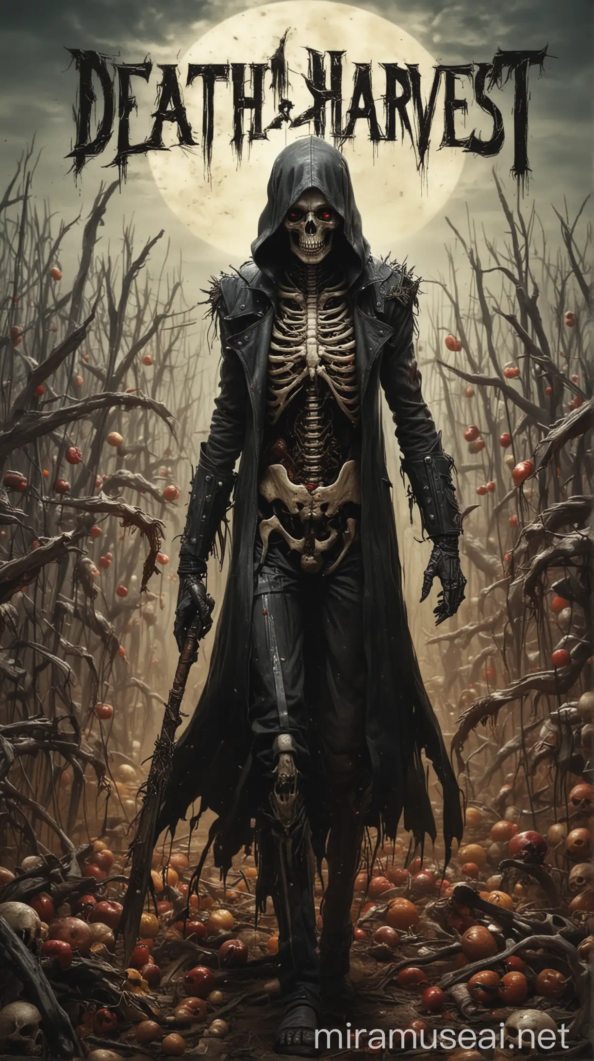 Grim Reaper Amidst a Field of Withered Flowers