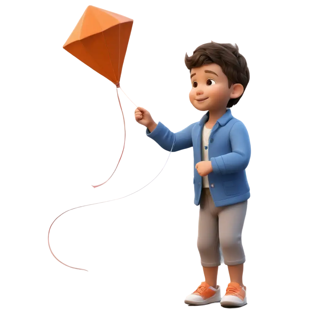 a smart baby boy is flying a kite, 3d