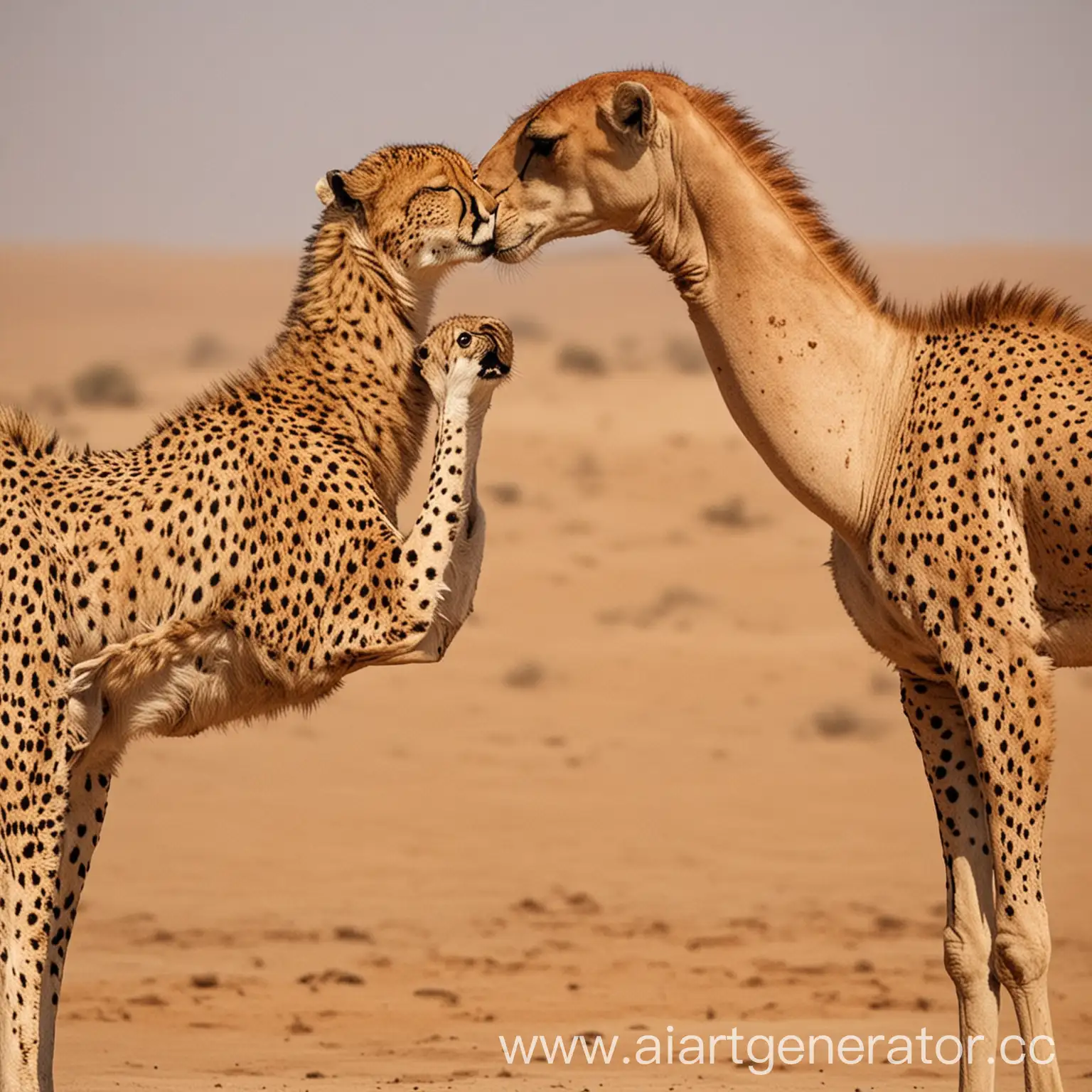 Interspecies-Affection-Cheetah-and-Camel-Bonding-in-the-Wild