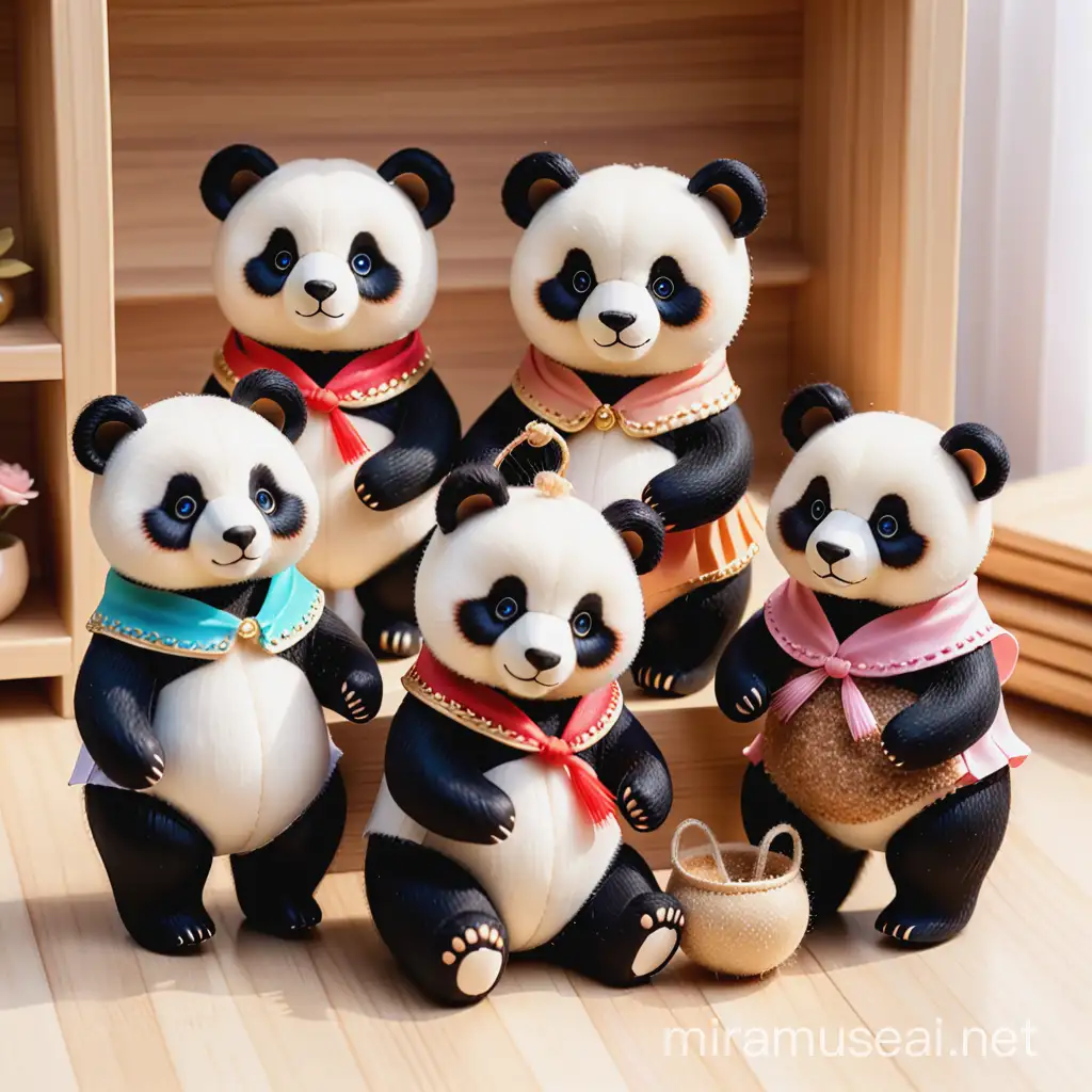 Adorable Pandas Dressed in Bears Outfits with Colorful Accessories
