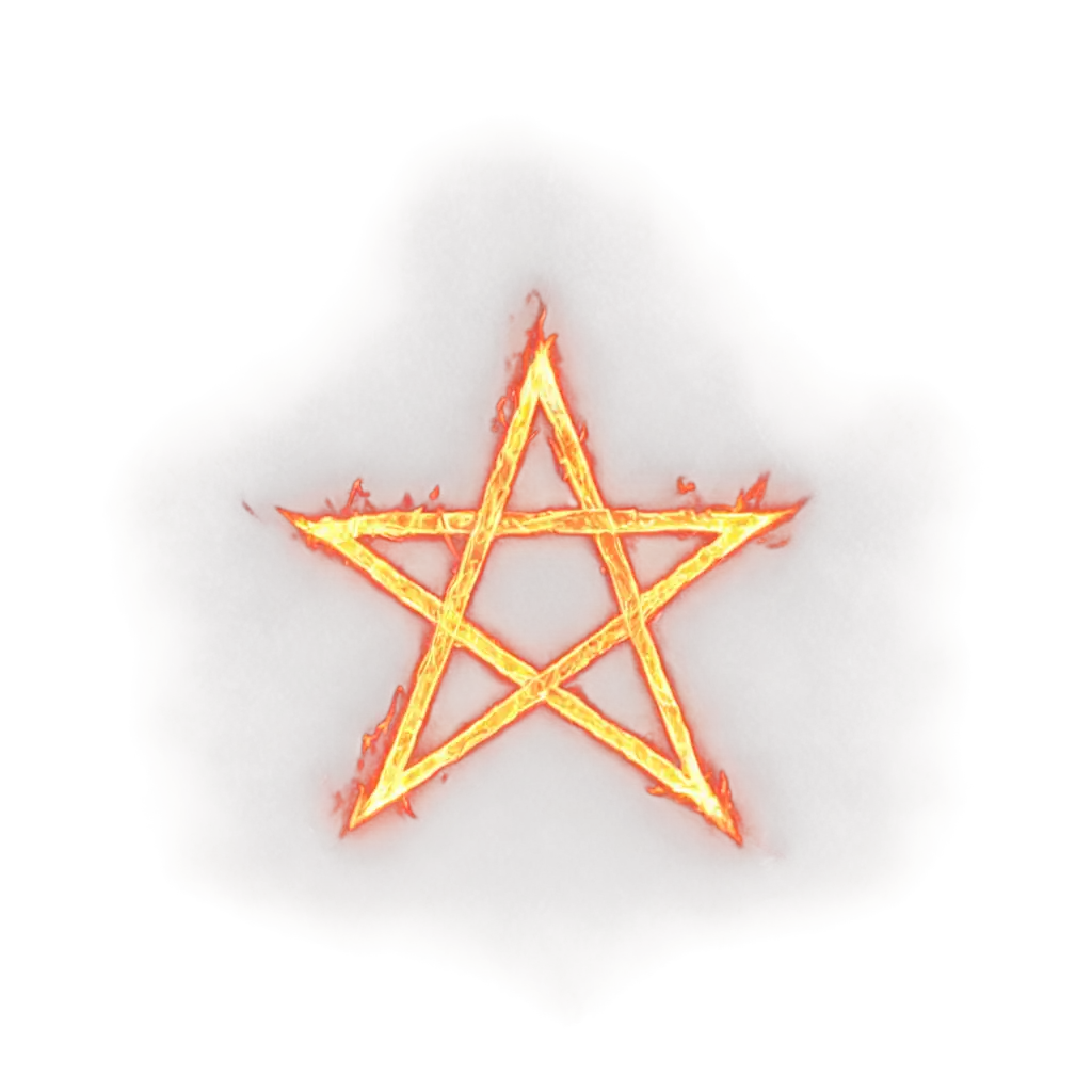 a flaming pentagram from a perspective that it is drawn on the ground on a black background