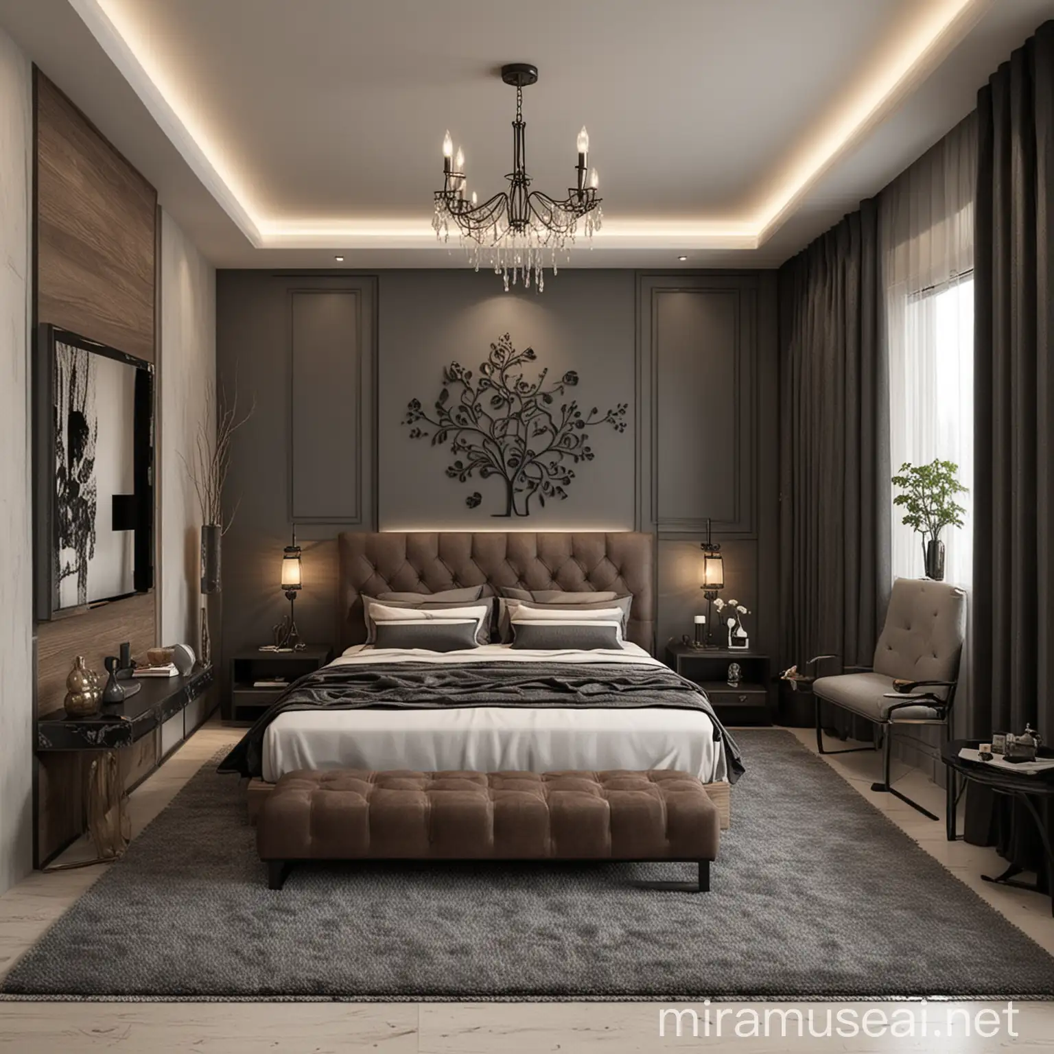 Modern Turkish Bedroom with Gray Bed and Iqbal Furniture Style