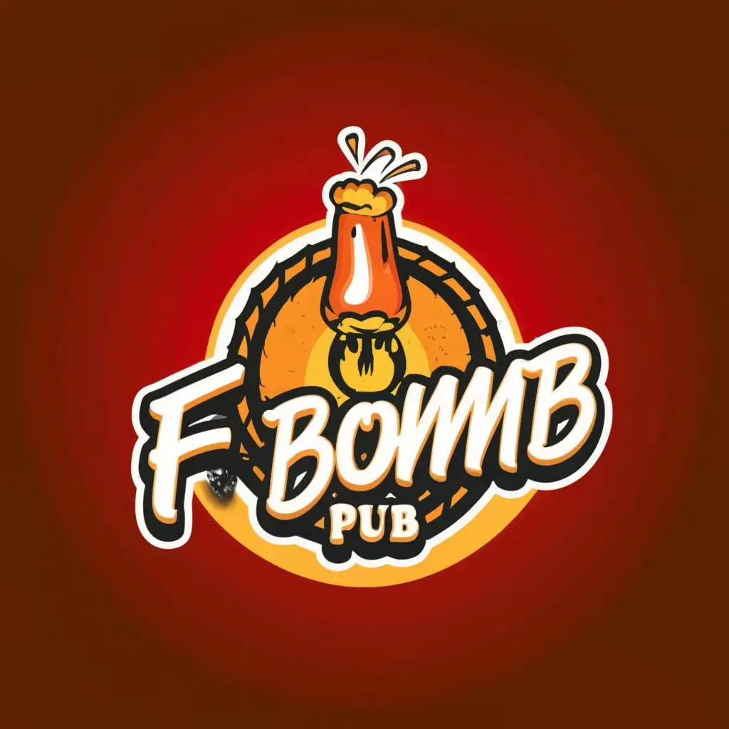 a logo design,with the text "F-Bomb Pub

", main symbol:We need a logo designed for a new pub on the lake in Vermont, its a fun place poking fun at relaxing and enjoying a laid back lifestyle of lake life.. We are calling it the F-Bomb Pub, as in F*ck you pub as a nod to our founders use of the word which is renown in our local town. We're open to fun and catchy design that can be used on all types of branding from signs to beer mats to t-shirts.,Moderate,clear background
