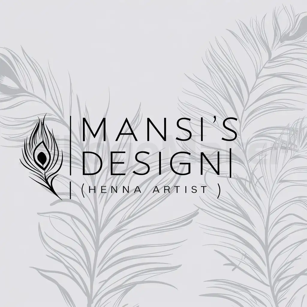 LOGO-Design-For-Mansis-Design-Henna-Artist-Elegant-Peacock-Feather-Emblem-on-Clear-Background