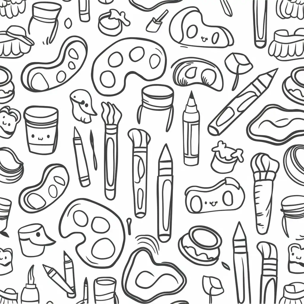 Adorable Pattern Coloring Page Playful Items in Black and White