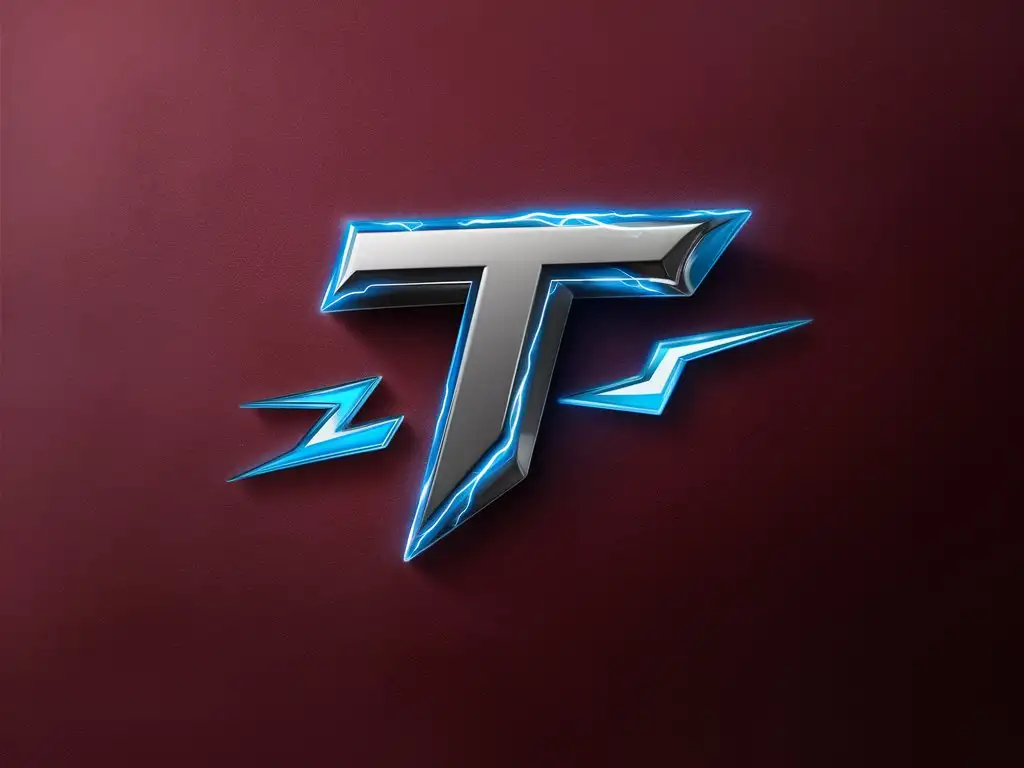 Dynamic-3D-Letter-T-with-Lightning-and-Thunder-on-Burgundy-Background