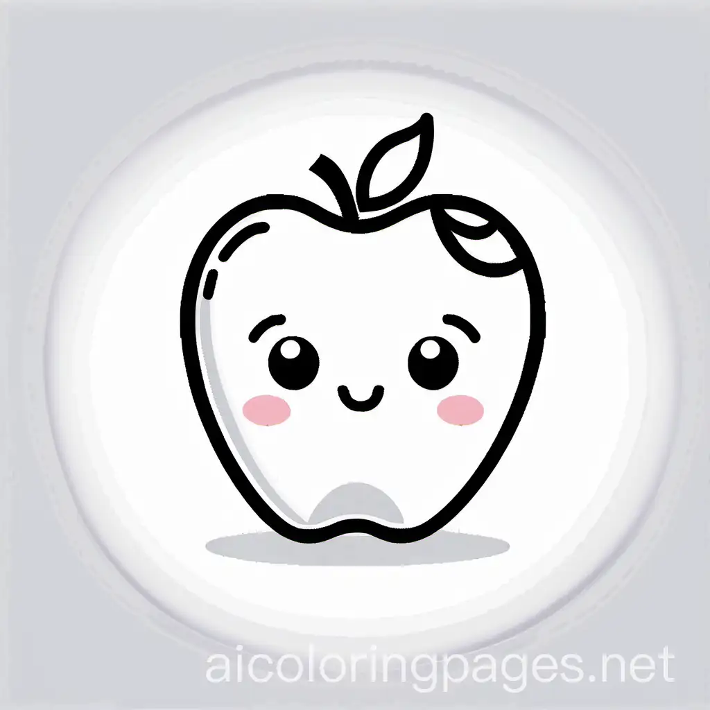 cute apple with face, Coloring Page, black and white, line art, white background, Simplicity, Ample White Space. The background of the coloring page is plain white to make it easy for young children to color within the lines. The outlines of all the subjects are easy to distinguish, making it simple for kids to color without too much difficulty