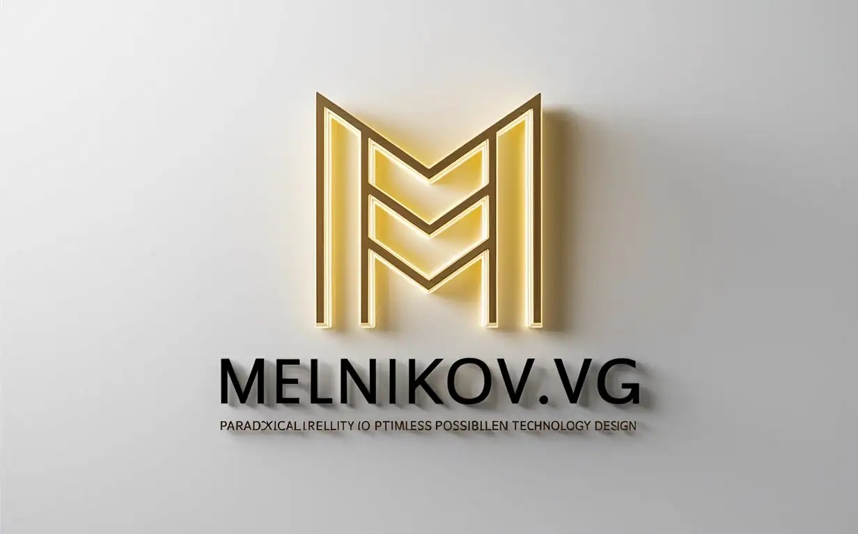 Analog logo 'Melnikov.VG', authorial style 'Paradoxical reality of optimal minimum luminescent design technology', white background, ---no© Melnikov.VG, melnikov.vg