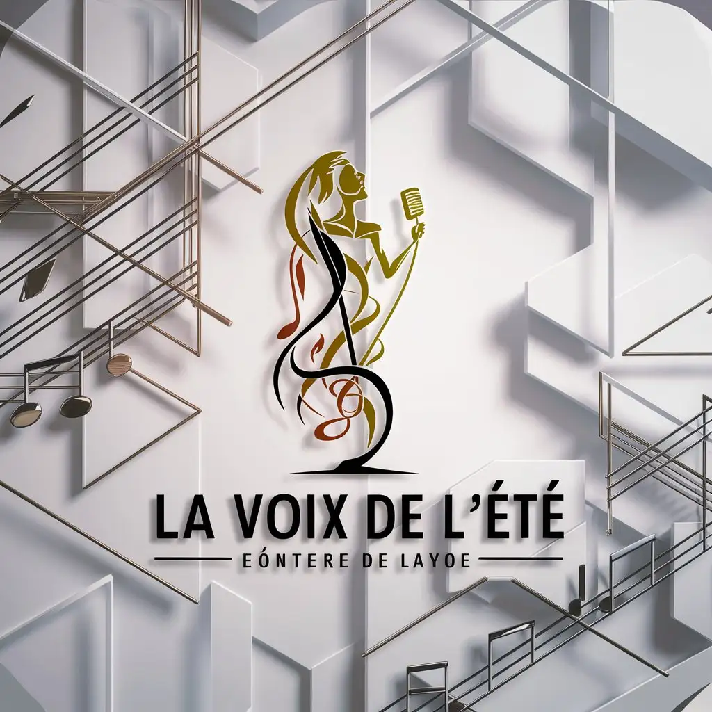a logo design,with the text "La Voix de l'été", main symbol:Singer Shape and a Microphone,complex,clear background